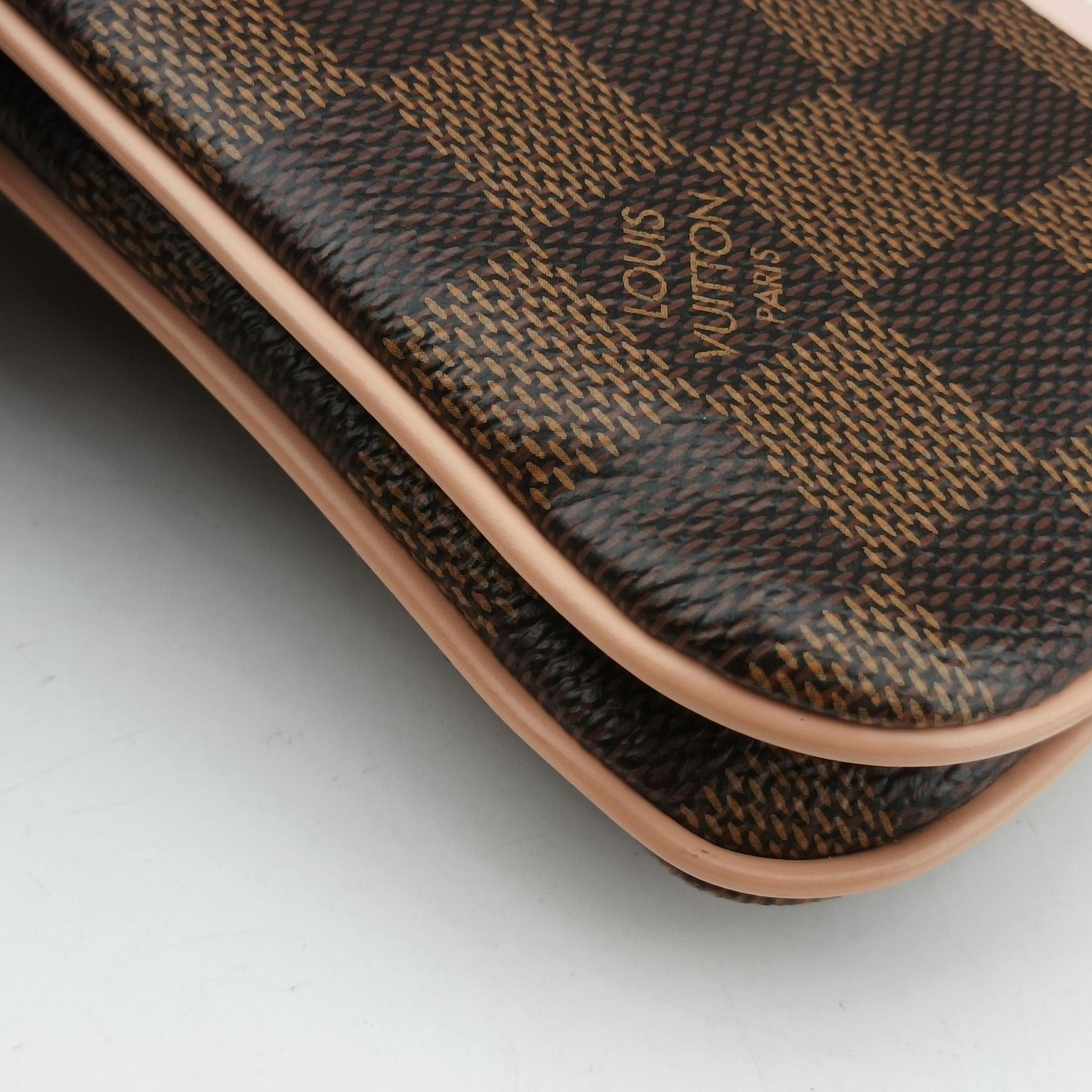 Vintage Louis Vuitton Pochette Double Zip EBENE×Rose Ballerine Damier Canvas N60254 shoulderbag | stylenewstar
