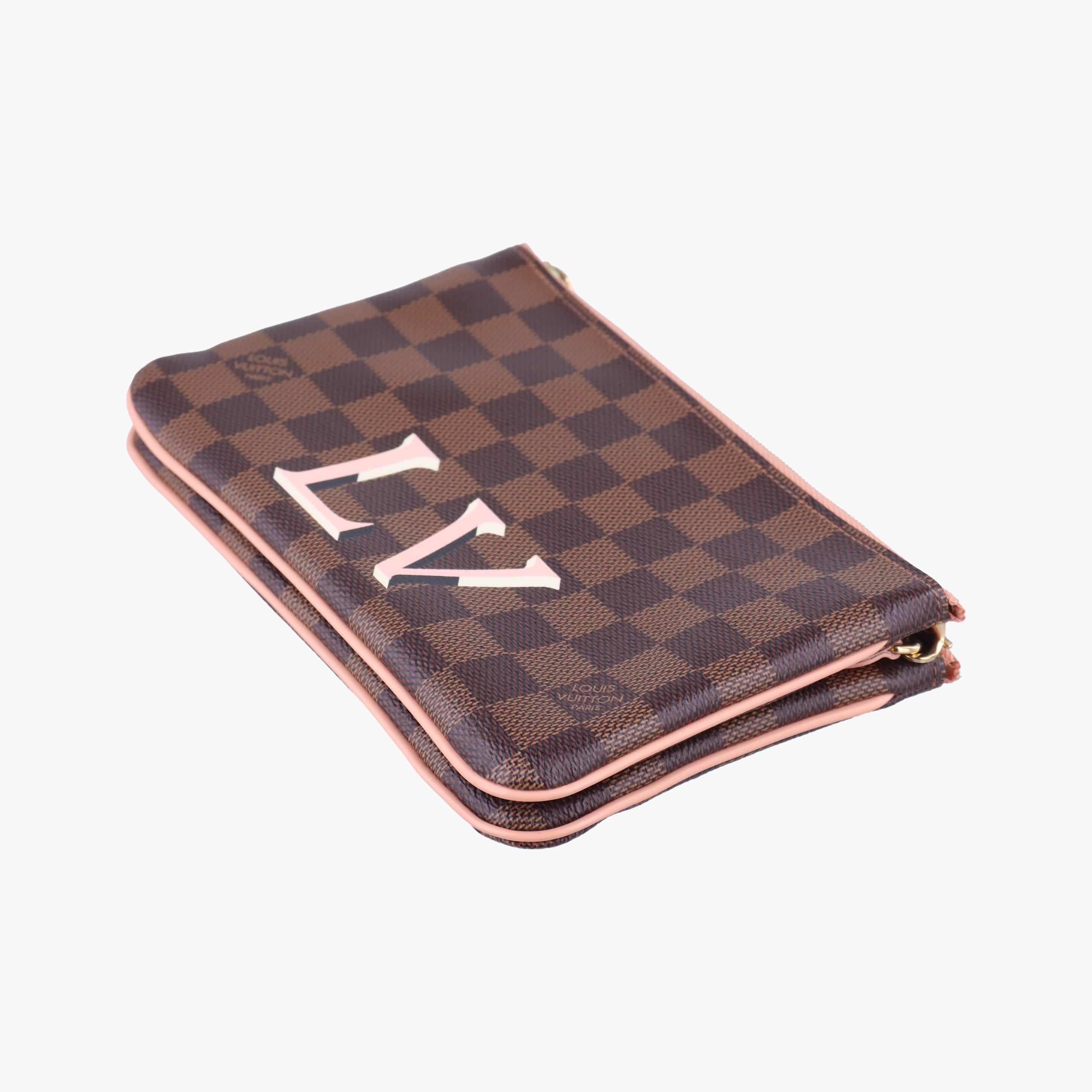 Vintage Louis Vuitton Pochette Double Zip EBENE×Rose Ballerine Damier Canvas N60254 shoulderbag | stylenewstar