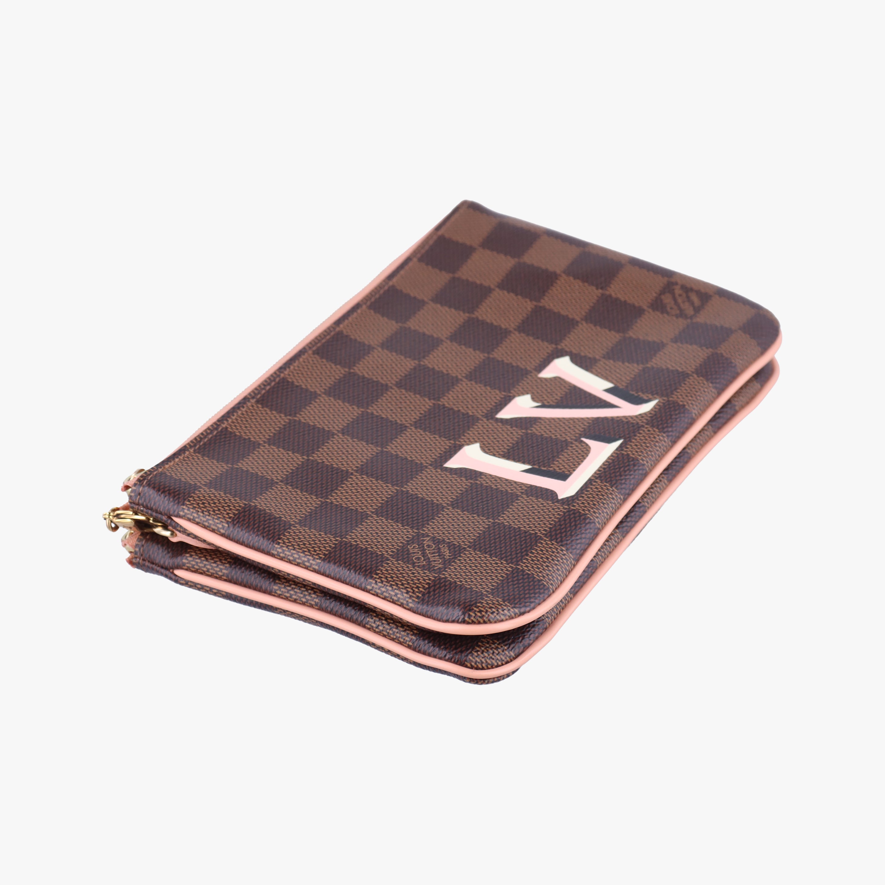 Vintage Louis Vuitton Pochette Double Zip EBENE×Rose Ballerine Damier Canvas N60254 shoulderbag | stylenewstar