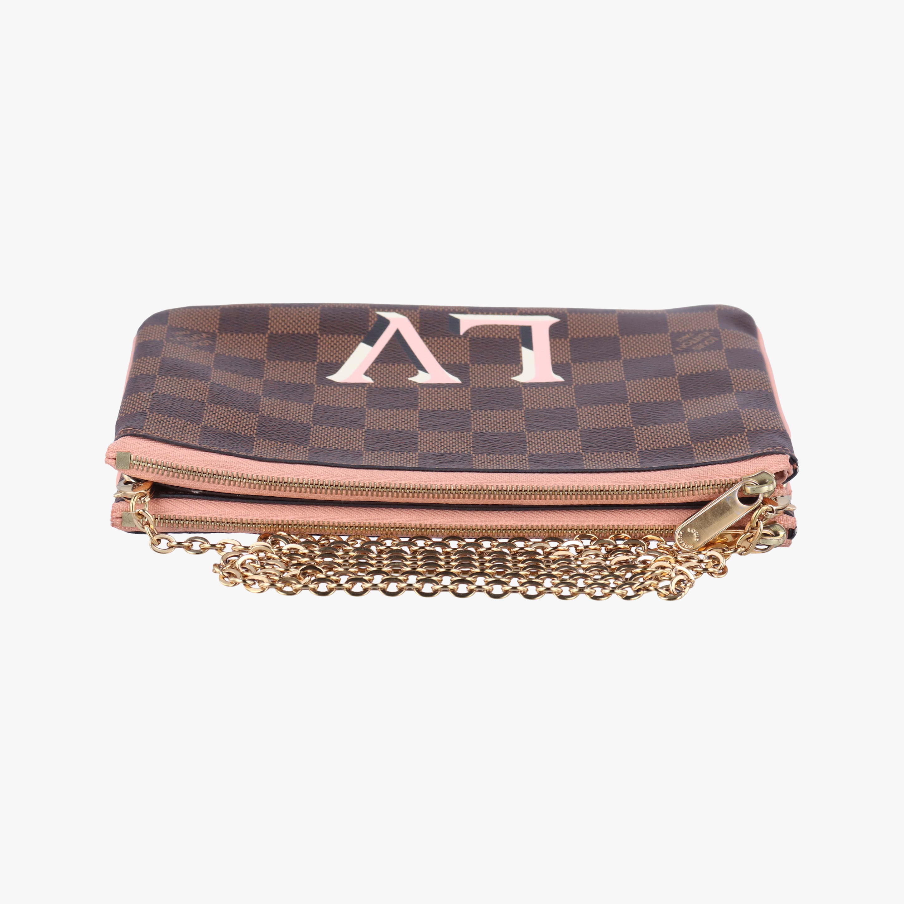 Vintage Louis Vuitton Pochette Double Zip EBENE×Rose Ballerine Damier Canvas N60254 shoulderbag | stylenewstar