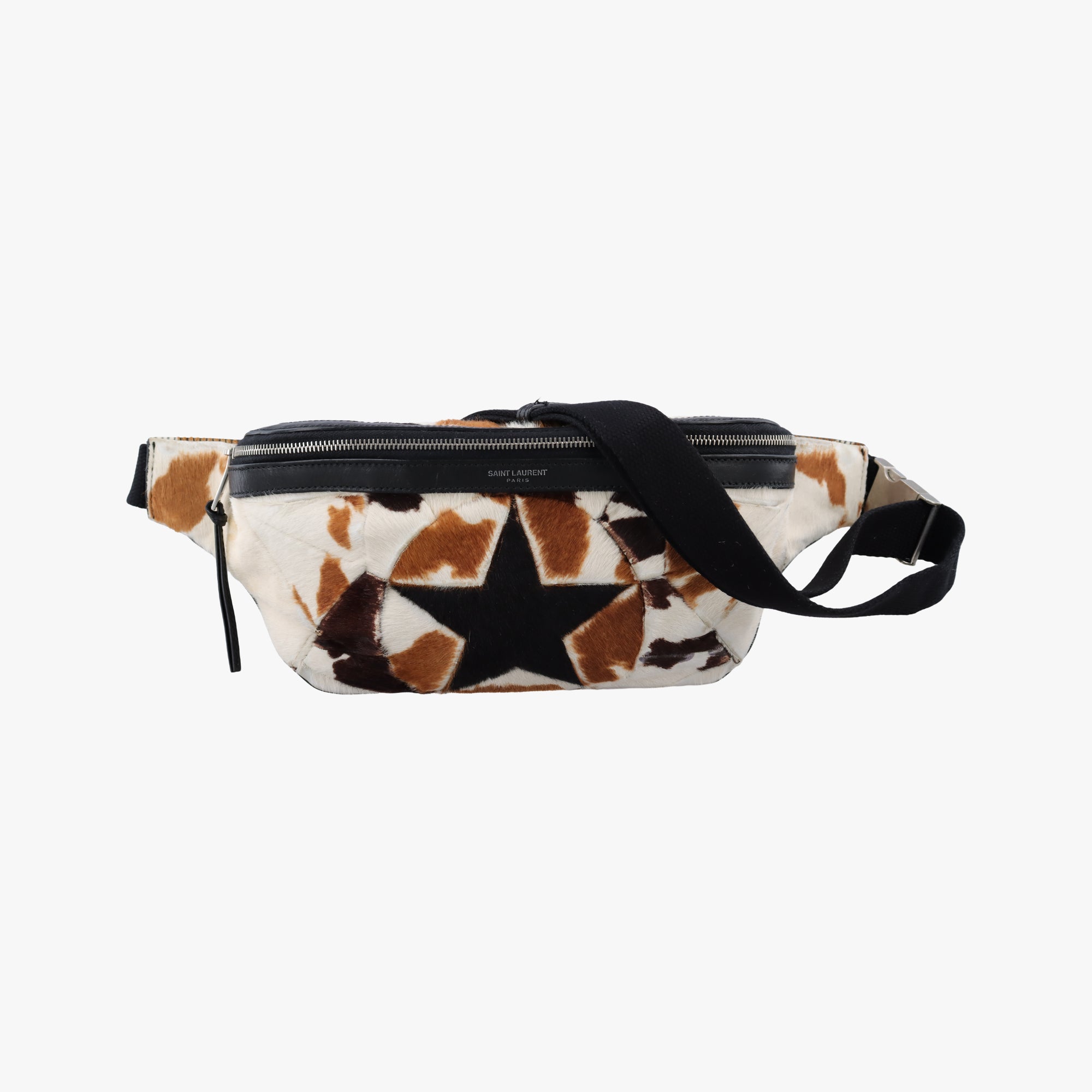 Pre-owned Yves Saint Laurent Cow Print Star Black×Multicolour ponyhair 557831 bum bag/waist bag | stylenewstar