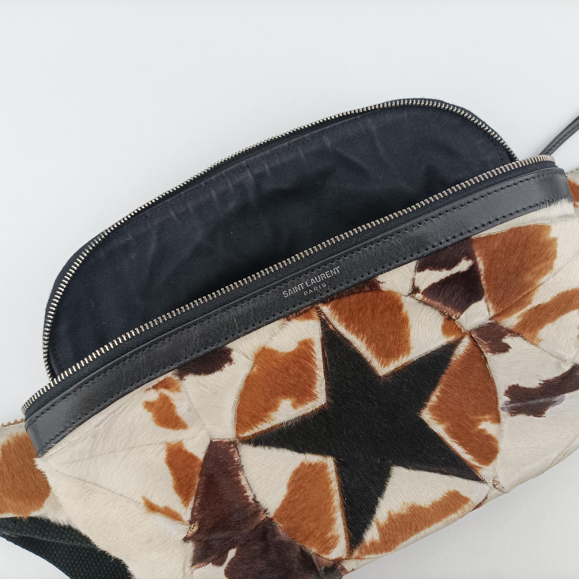 Pre-owned Yves Saint Laurent Cow Print Star Black×Multicolour ponyhair 557831 bum bag/waist bag | stylenewstar