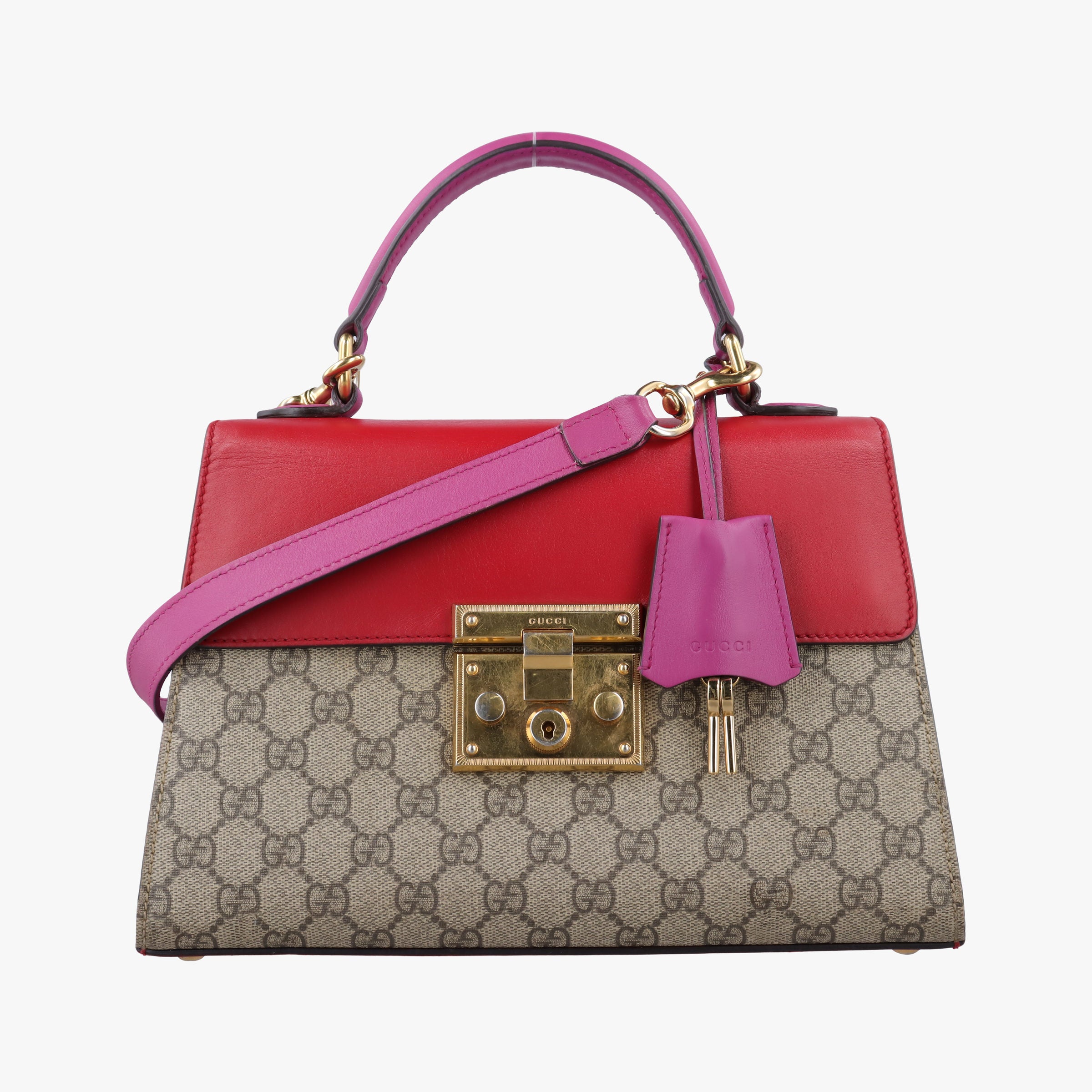 Pre-owned Gucci Padlock Beige × Red × Multi PVC coated canvas×leather 453188 shoulderbag | stylenewstar