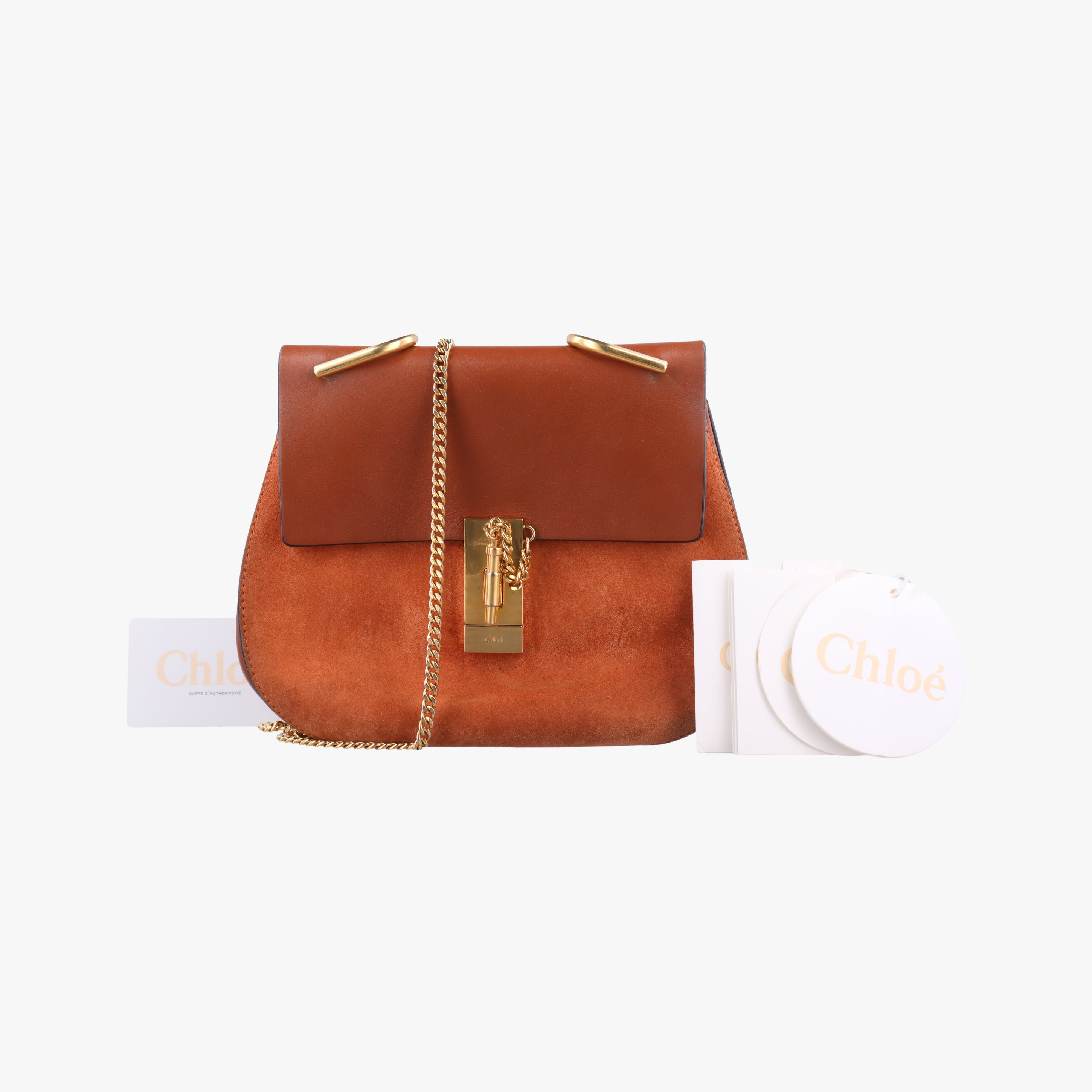 Pre-owned Chloe DREW Orange Leather×suede  shoulderbag | stylenewstar