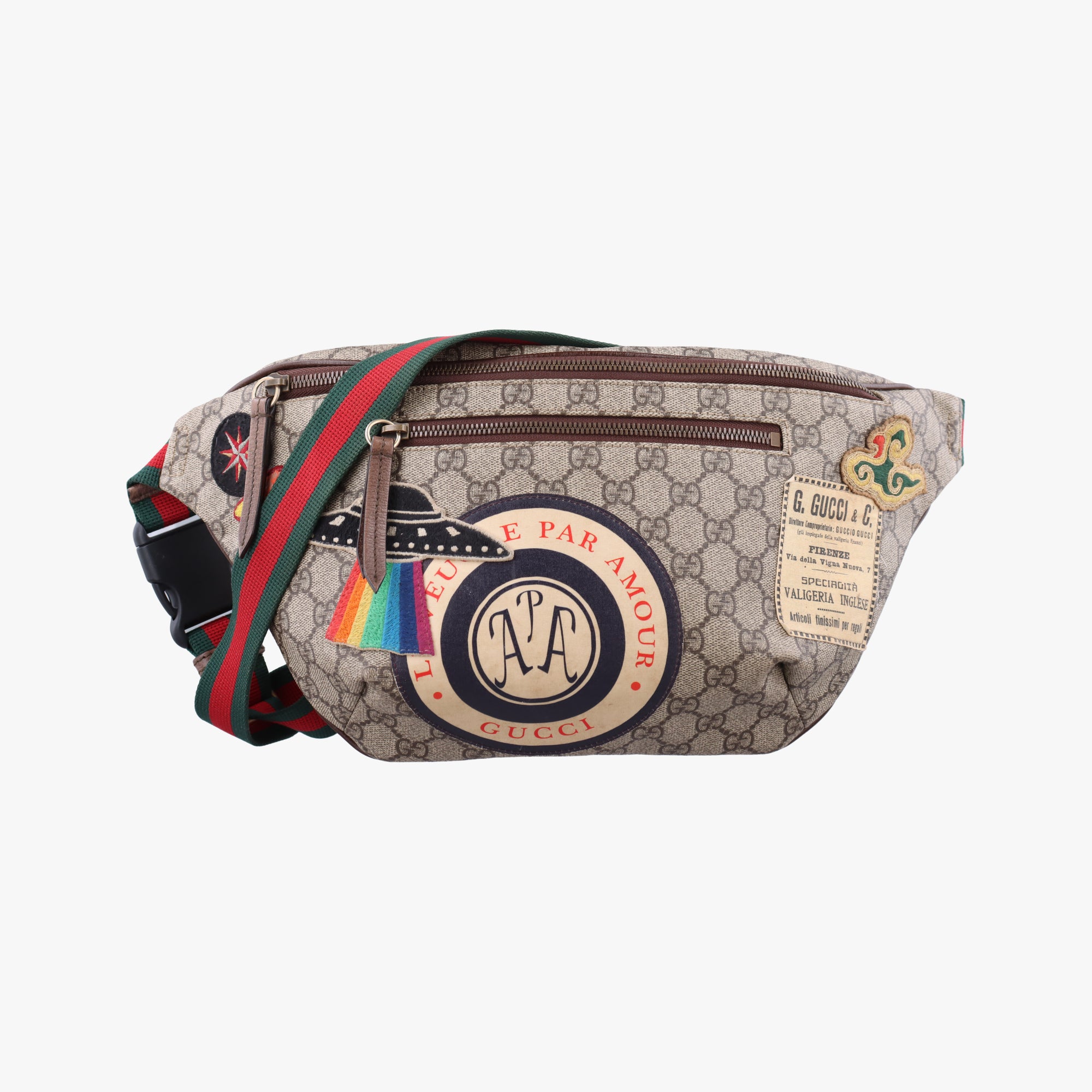 Pre-owned Gucci GG Supreme Courrier beige×Multicolour PVC coated canvas 529711 bum bag/waist bag | stylenewstar
