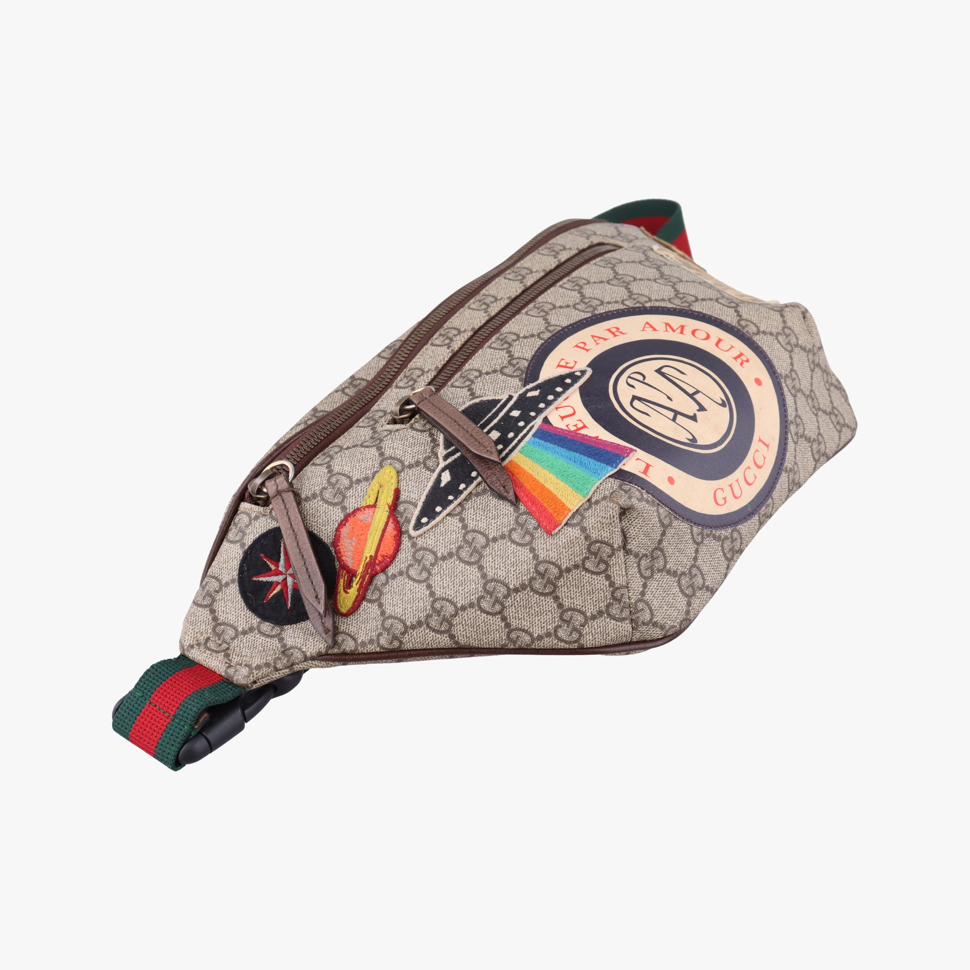Pre-owned Gucci GG Supreme Courrier beige×Multicolour PVC coated canvas 529711 bum bag/waist bag | stylenewstar