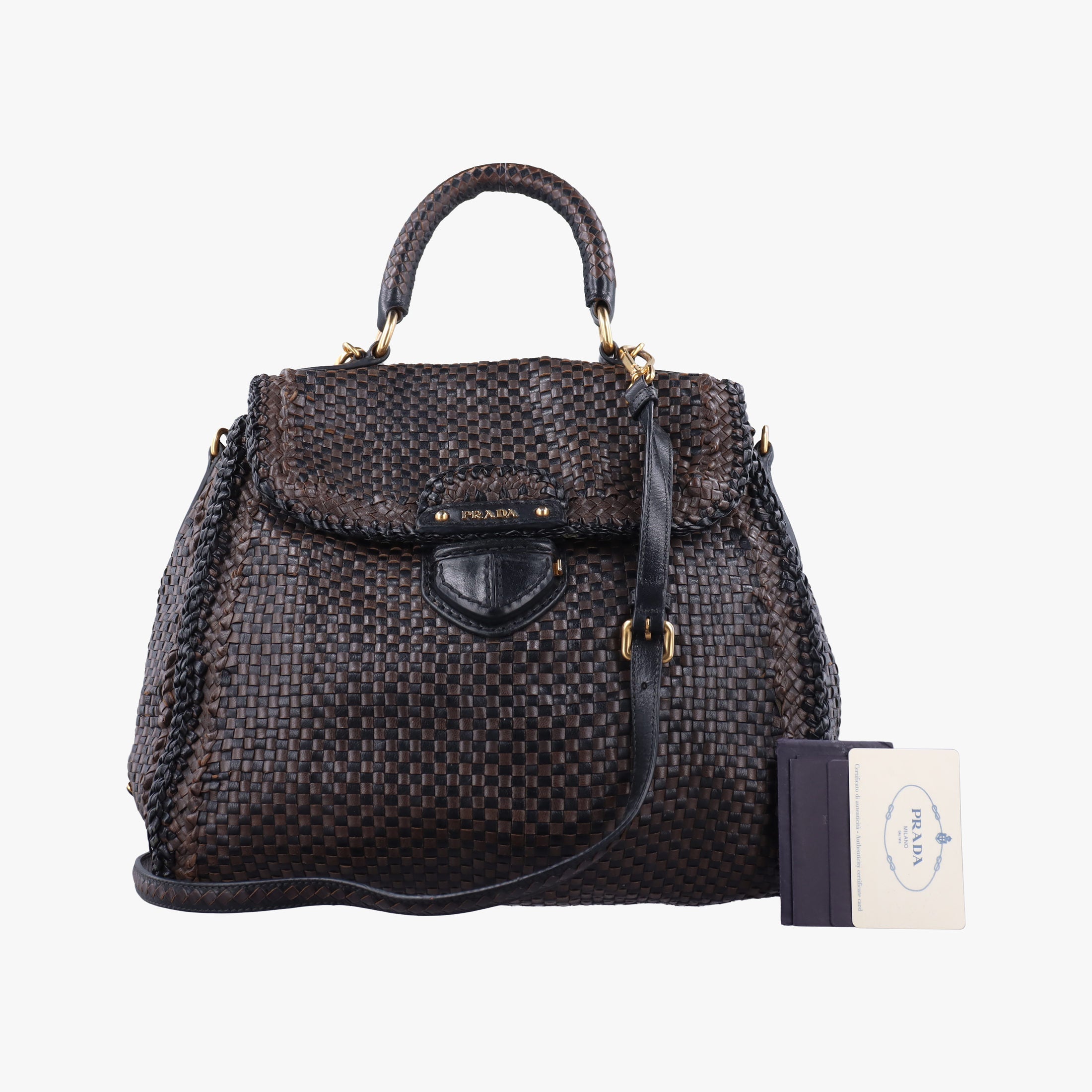 Pre-owned Prada Madras Brown leather  shoulderbag | stylenewstar