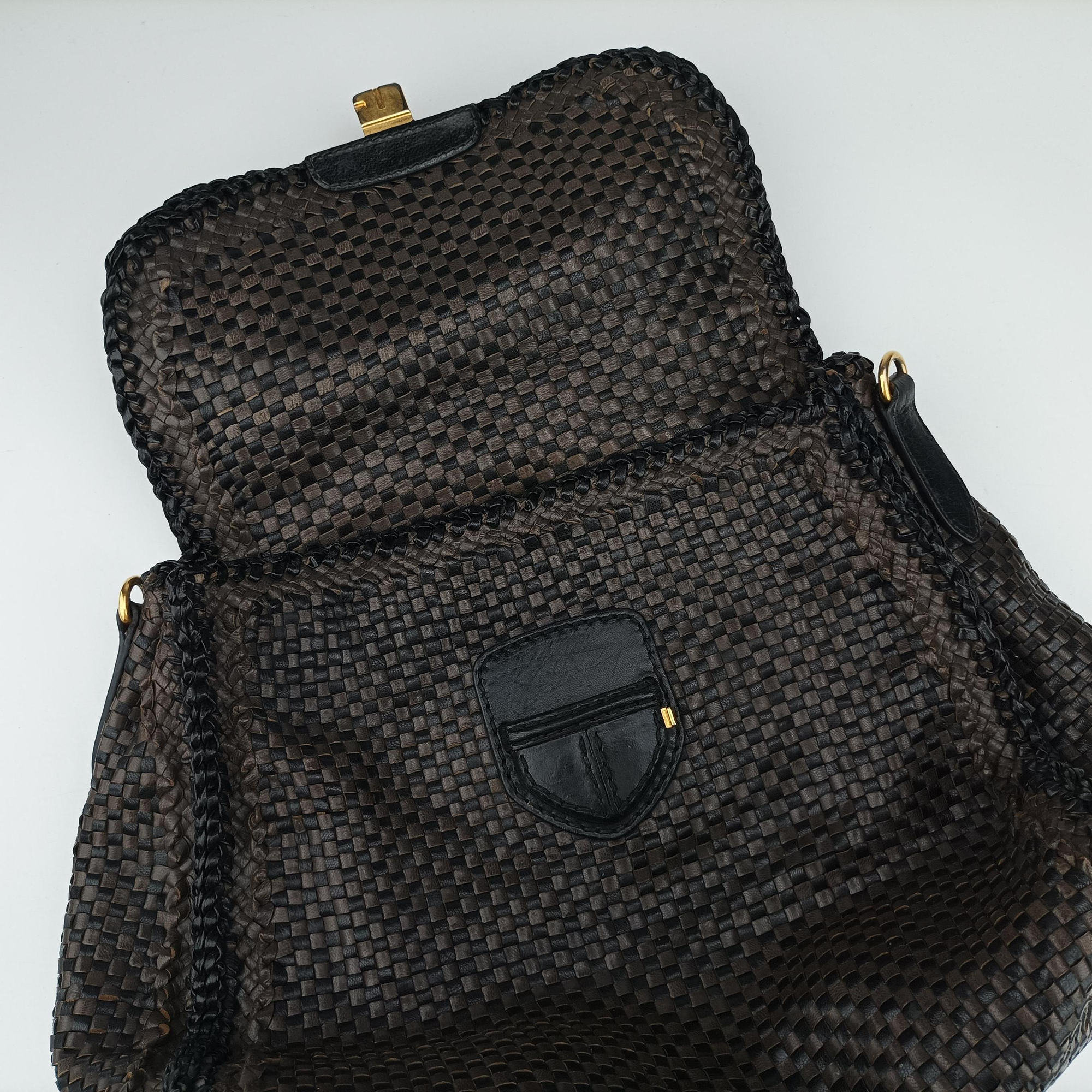 Pre-owned Prada Madras Brown leather  shoulderbag | stylenewstar