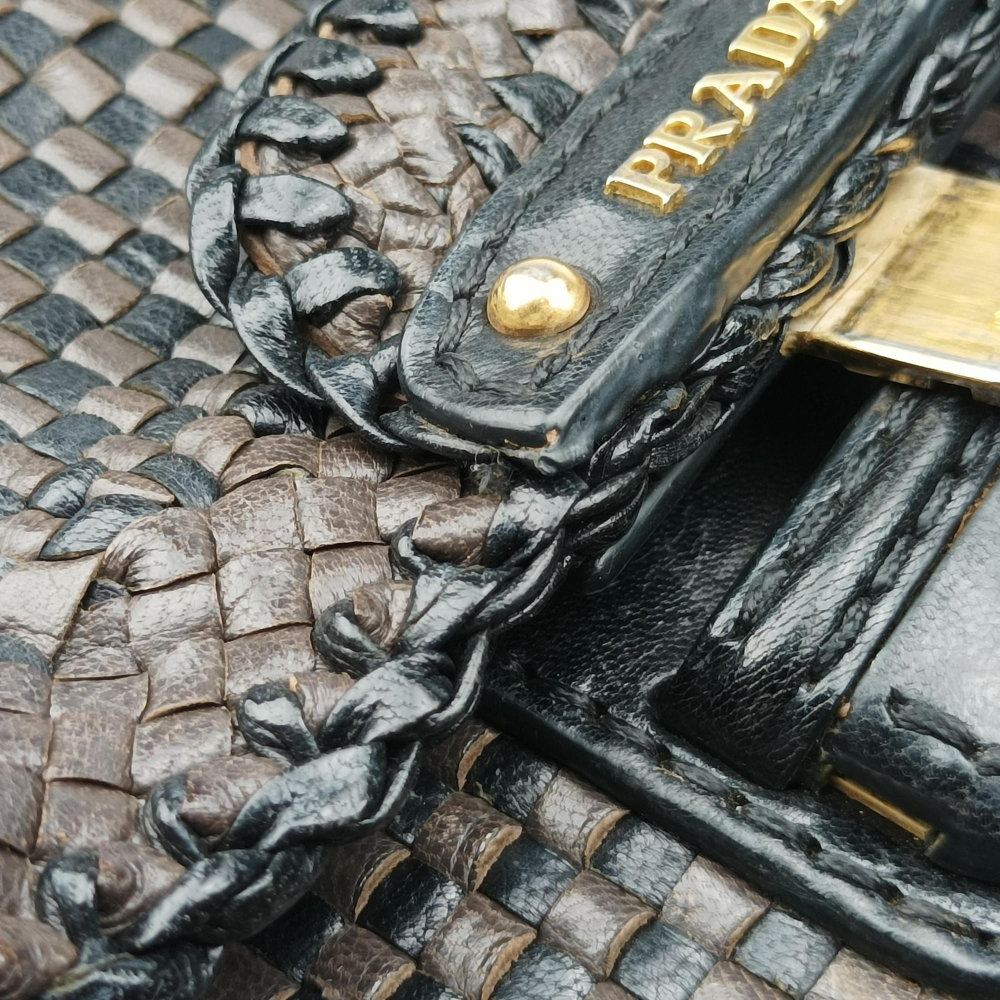Pre-owned Prada Madras Brown leather  shoulderbag | stylenewstar