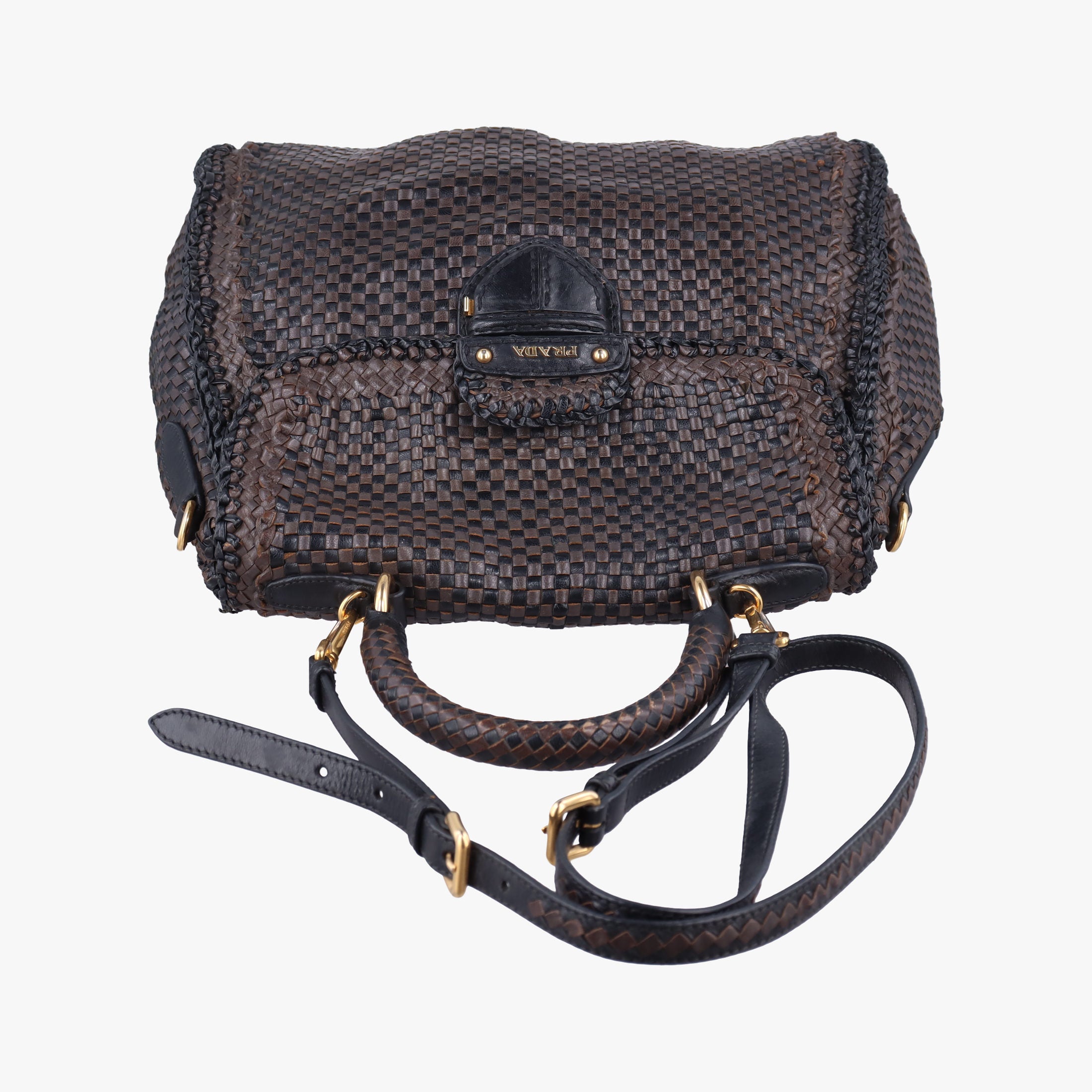 Pre-owned Prada Madras Brown leather  shoulderbag | stylenewstar