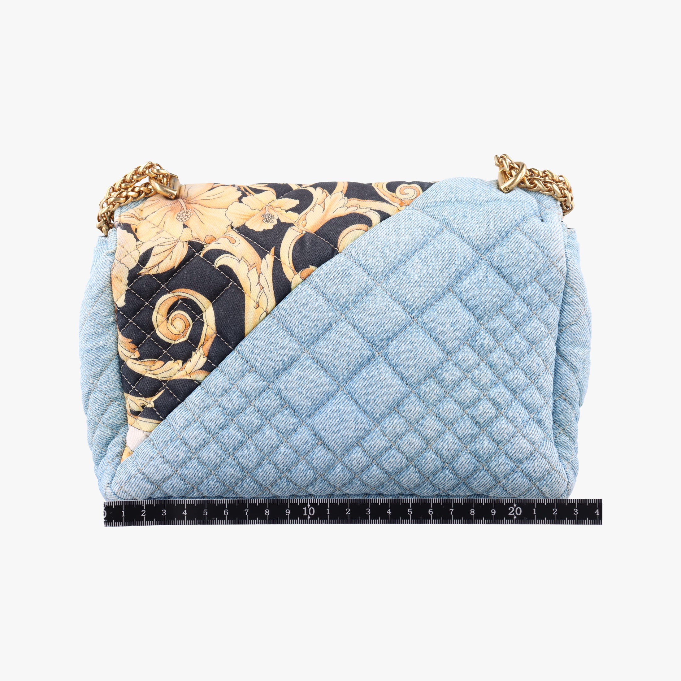 Pre-owned VERSACE Baroque Medusa blue×Multicolour denim  shoulderbag | stylenewstar