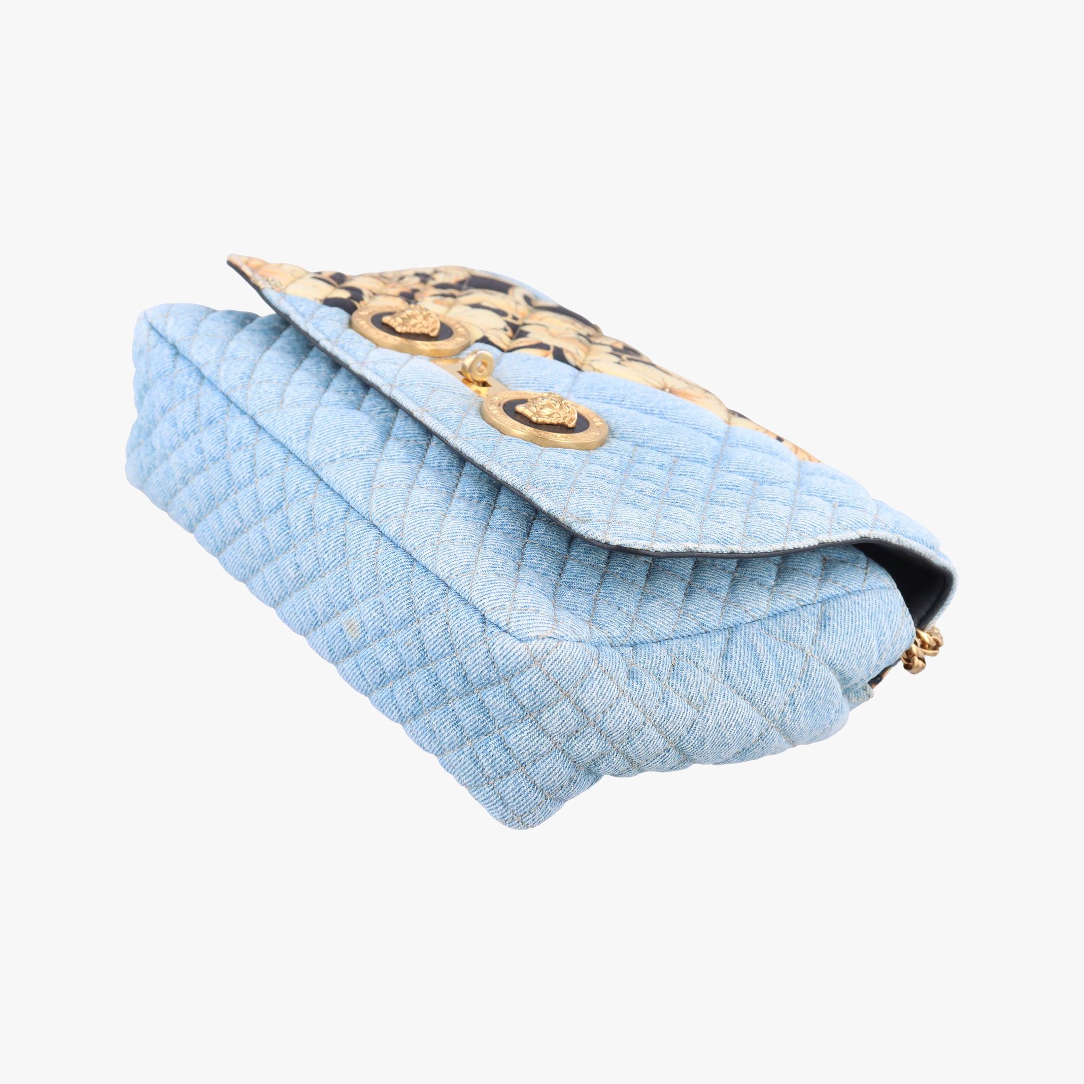 Pre-owned VERSACE Baroque Medusa blue×Multicolour denim  shoulderbag | stylenewstar