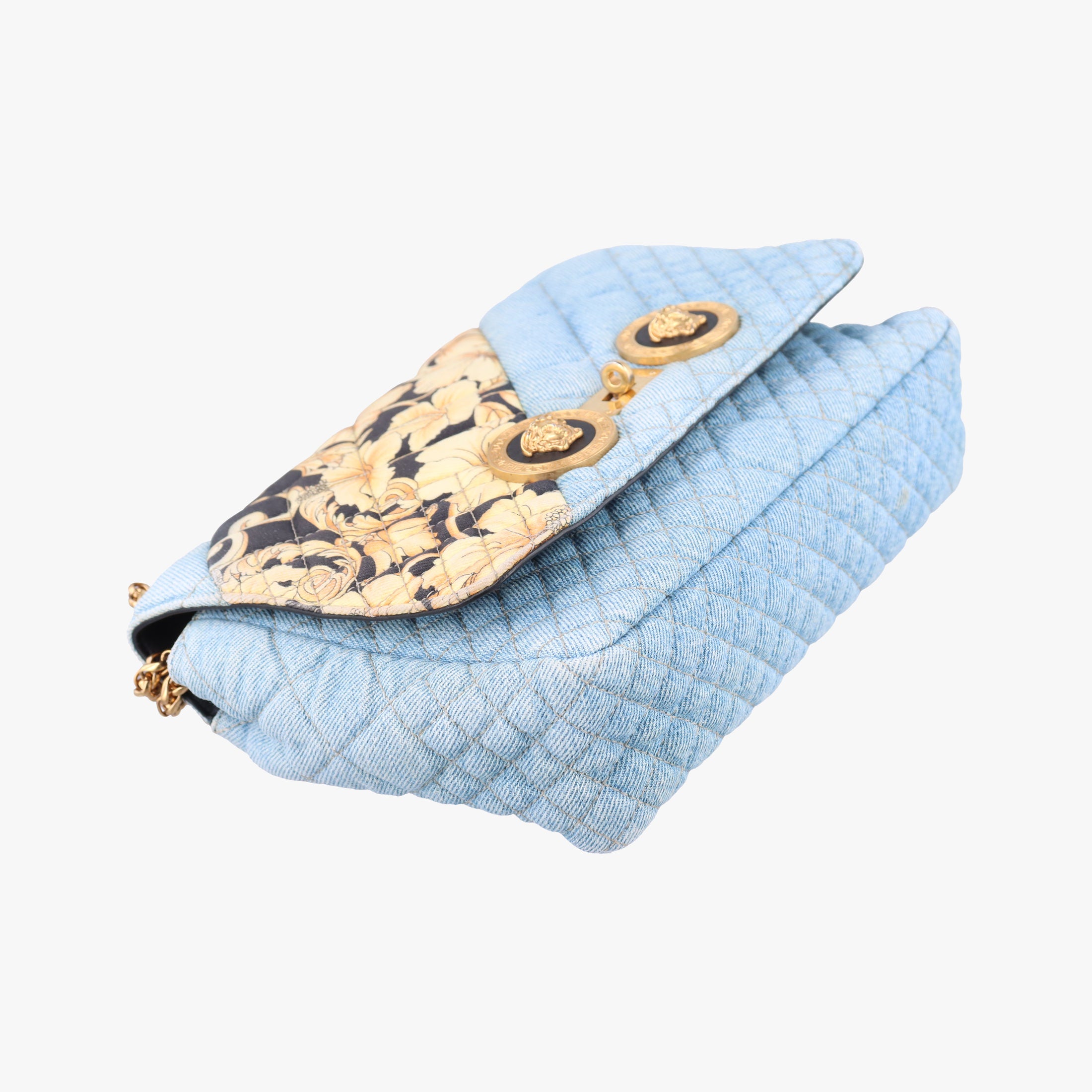 Pre-owned VERSACE Baroque Medusa blue×Multicolour denim  shoulderbag | stylenewstar