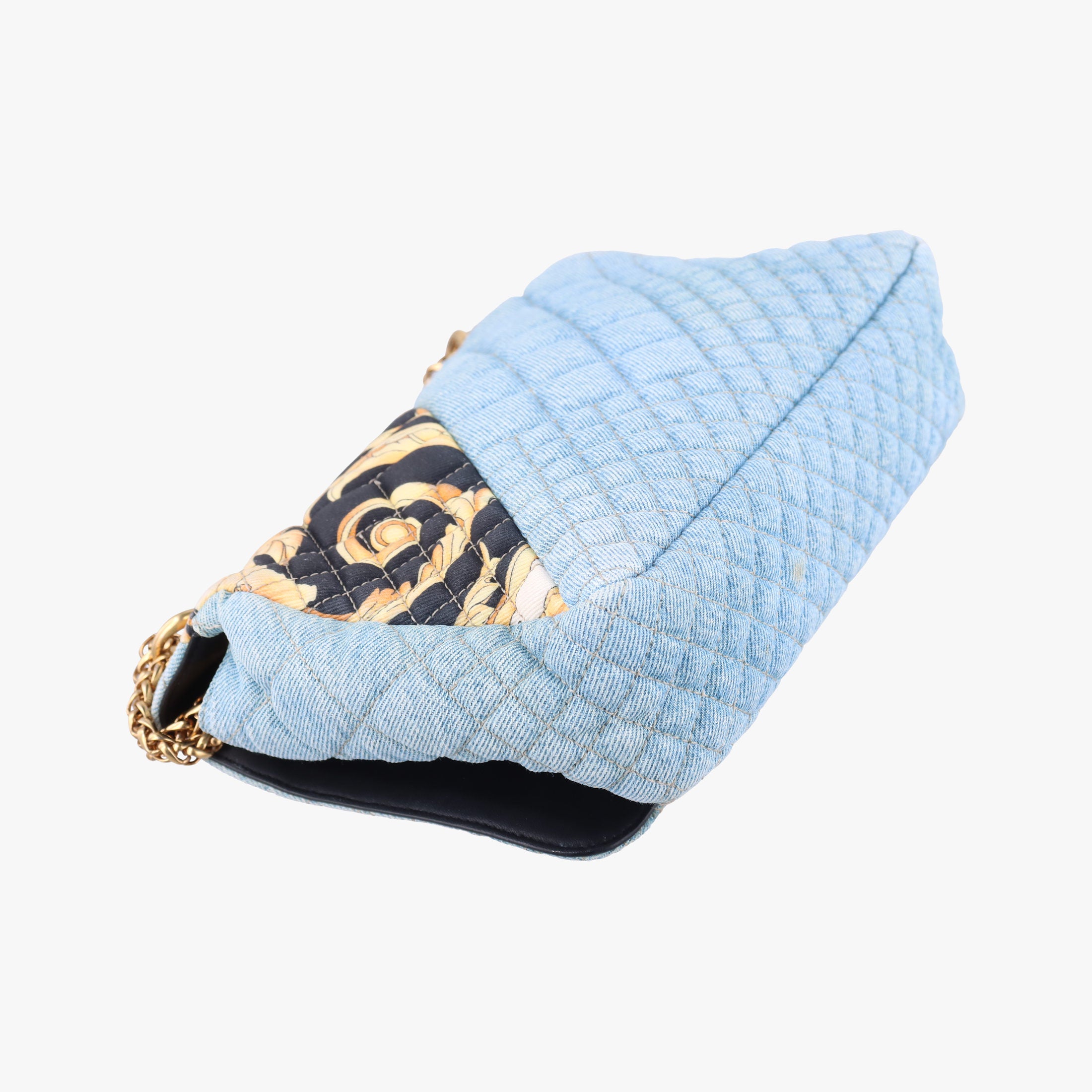 Pre-owned VERSACE Baroque Medusa blue×Multicolour denim  shoulderbag | stylenewstar