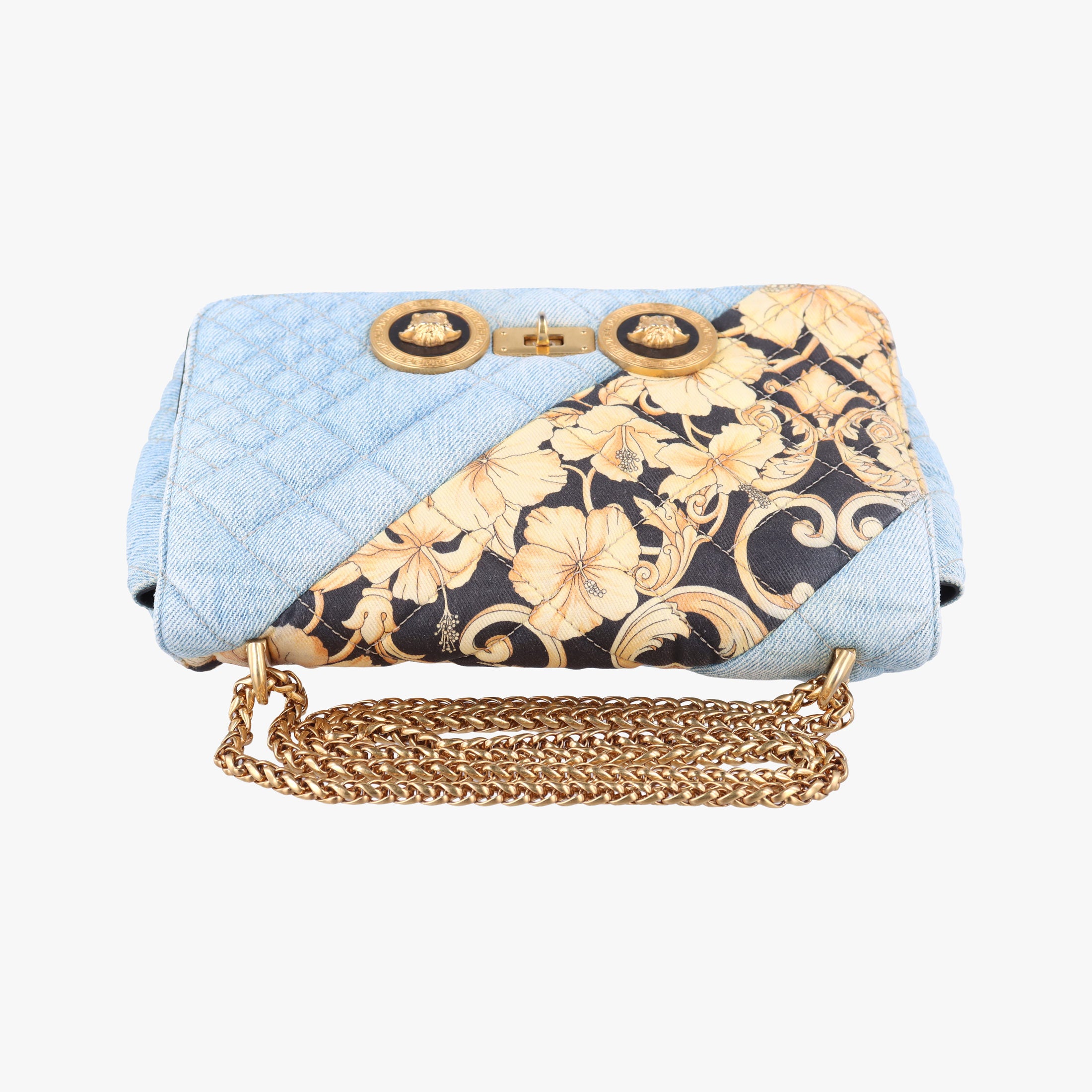 Pre-owned VERSACE Baroque Medusa blue×Multicolour denim  shoulderbag | stylenewstar