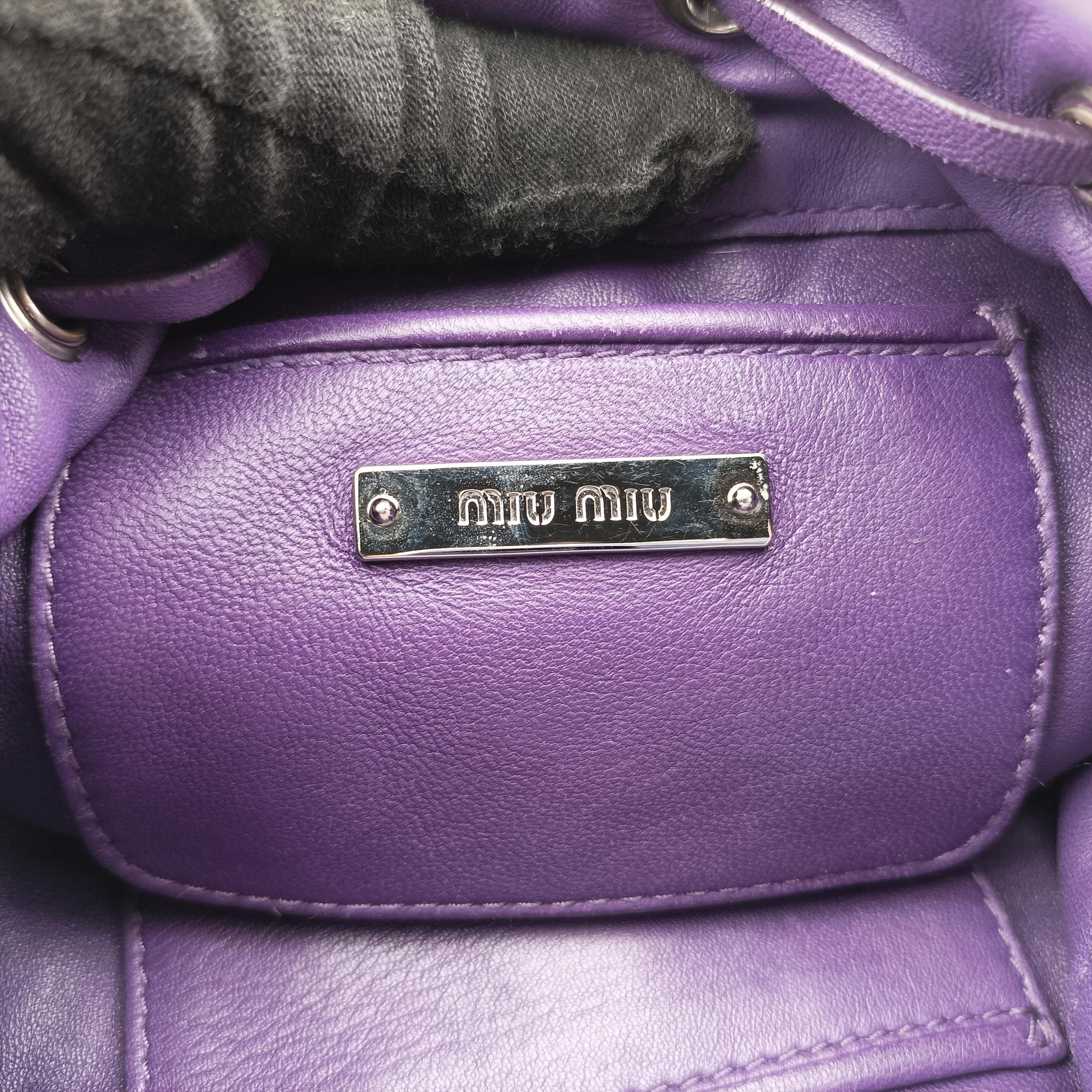 Pre-owned Miu Miu Grommet Mini Jewel Embellished Drawstring Bucket Purple lambskin  shoulderbag | stylenewstar