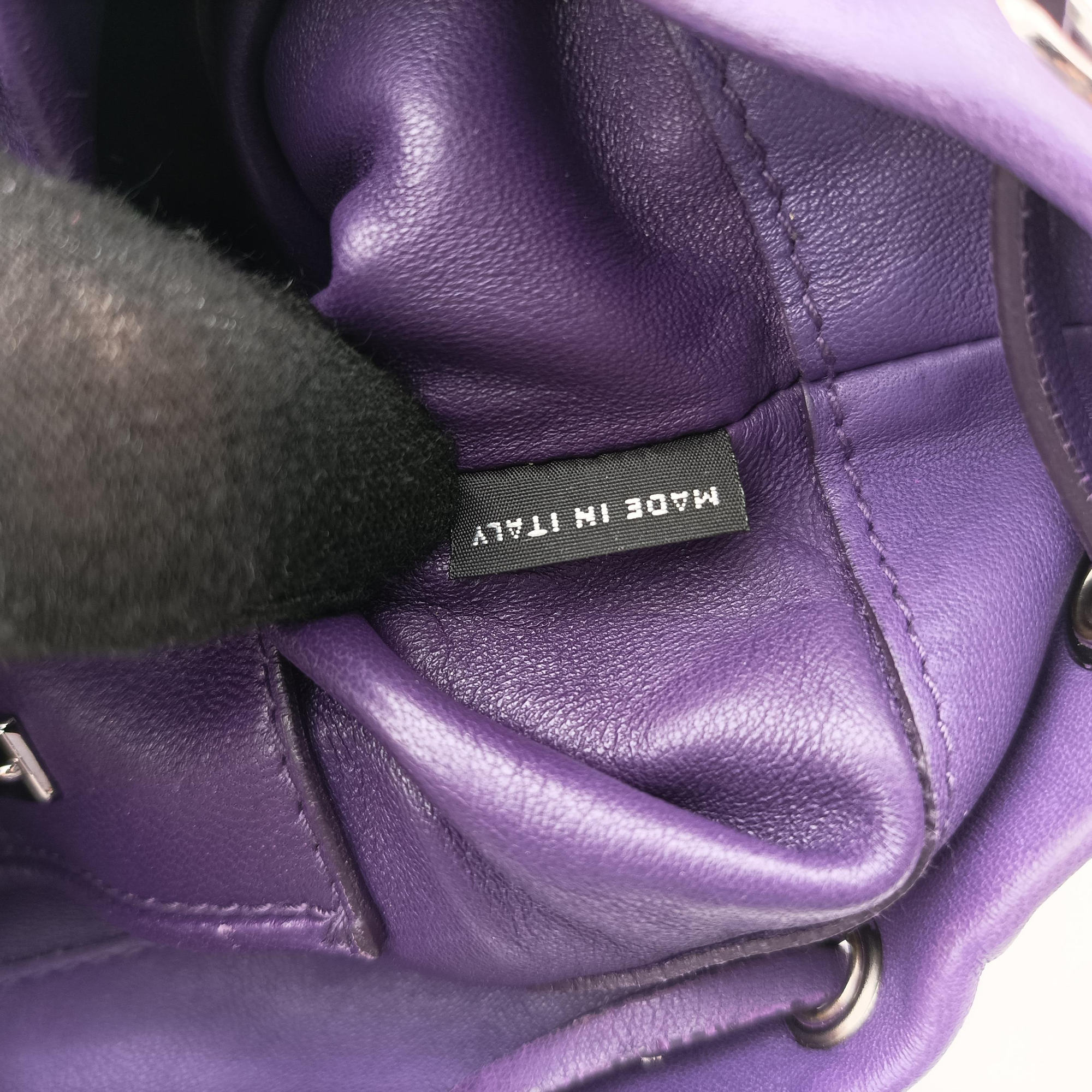 Pre-owned Miu Miu Grommet Mini Jewel Embellished Drawstring Bucket Purple lambskin  shoulderbag | stylenewstar