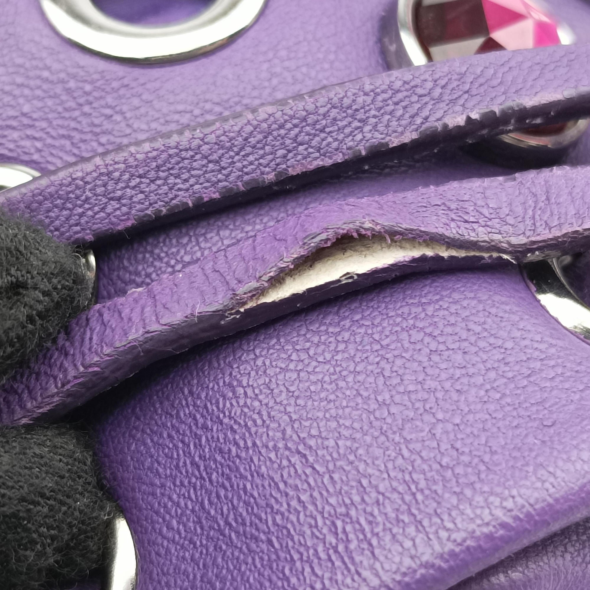 Pre-owned Miu Miu Grommet Mini Jewel Embellished Drawstring Bucket Purple lambskin  shoulderbag | stylenewstar