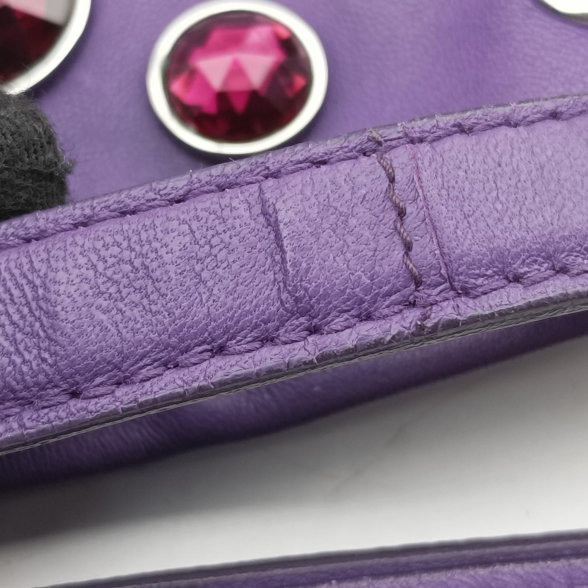 Pre-owned Miu Miu Grommet Mini Jewel Embellished Drawstring Bucket Purple lambskin  shoulderbag | stylenewstar