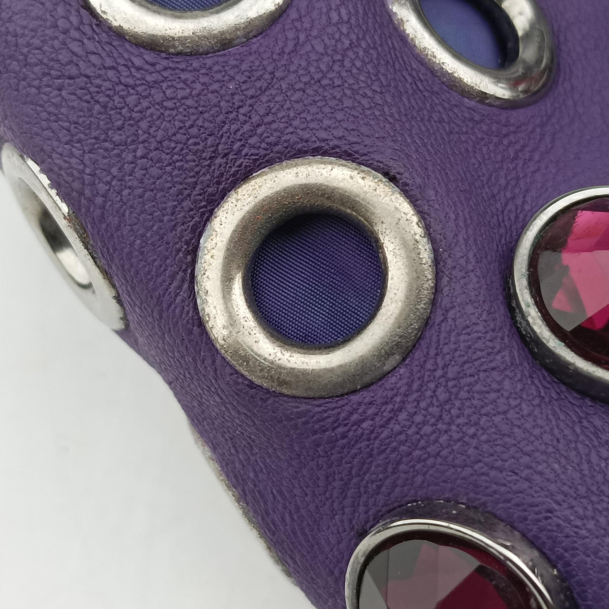 Pre-owned Miu Miu Grommet Mini Jewel Embellished Drawstring Bucket Purple lambskin  shoulderbag | stylenewstar