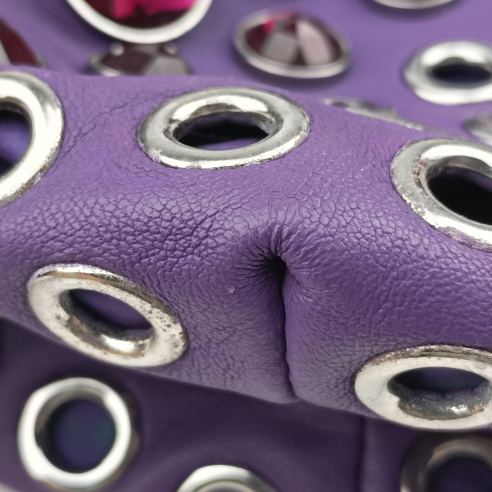 Pre-owned Miu Miu Grommet Mini Jewel Embellished Drawstring Bucket Purple lambskin  shoulderbag | stylenewstar