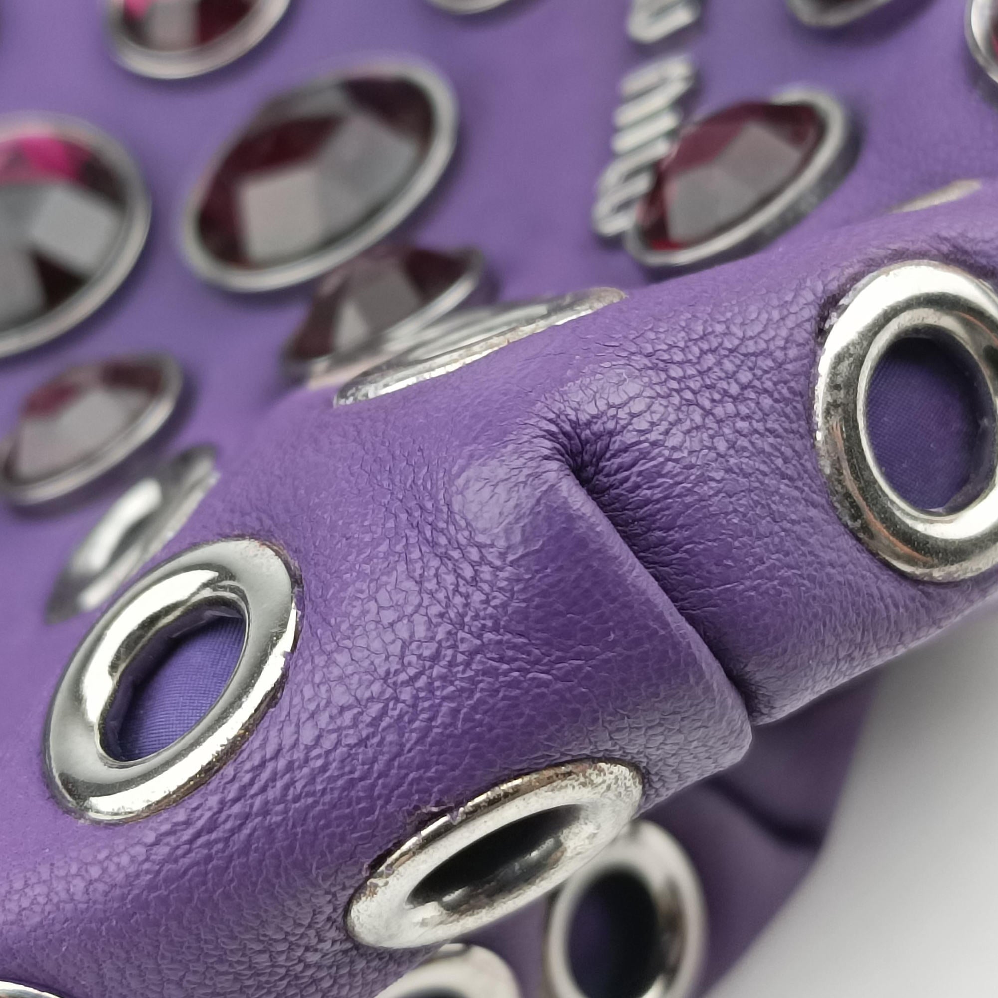 Pre-owned Miu Miu Grommet Mini Jewel Embellished Drawstring Bucket Purple lambskin  shoulderbag | stylenewstar
