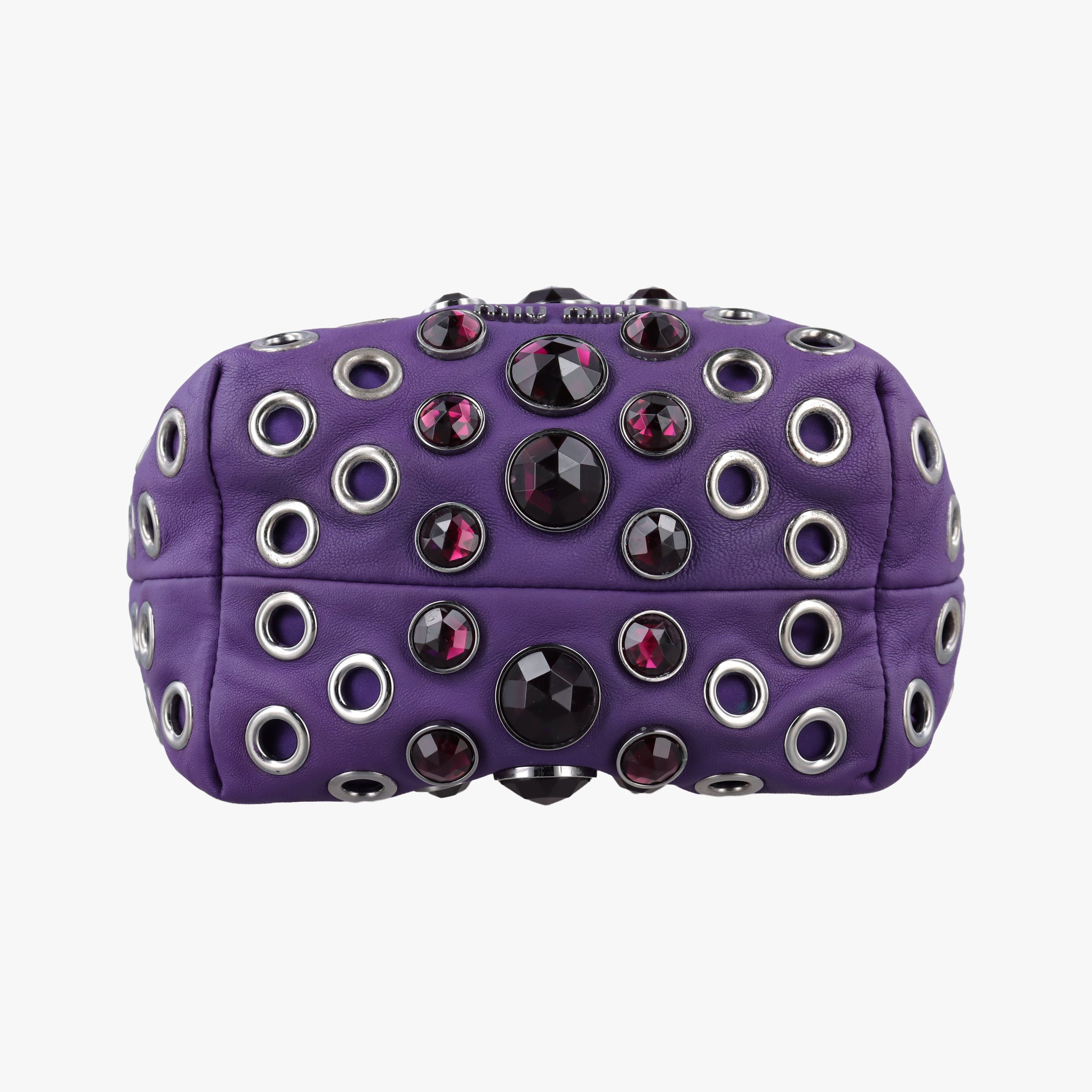 Pre-owned Miu Miu Grommet Mini Jewel Embellished Drawstring Bucket Purple lambskin  shoulderbag | stylenewstar
