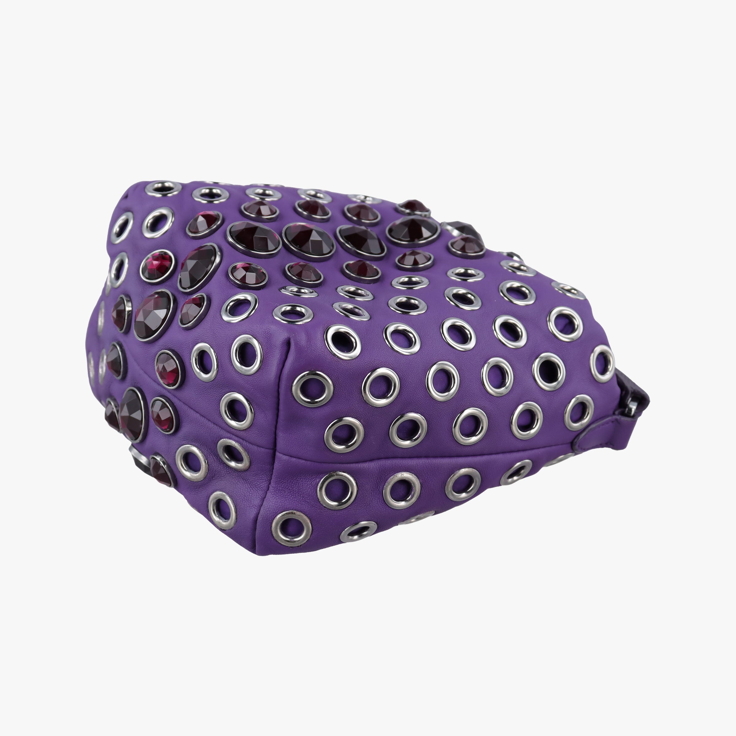 Pre-owned Miu Miu Grommet Mini Jewel Embellished Drawstring Bucket Purple lambskin  shoulderbag | stylenewstar