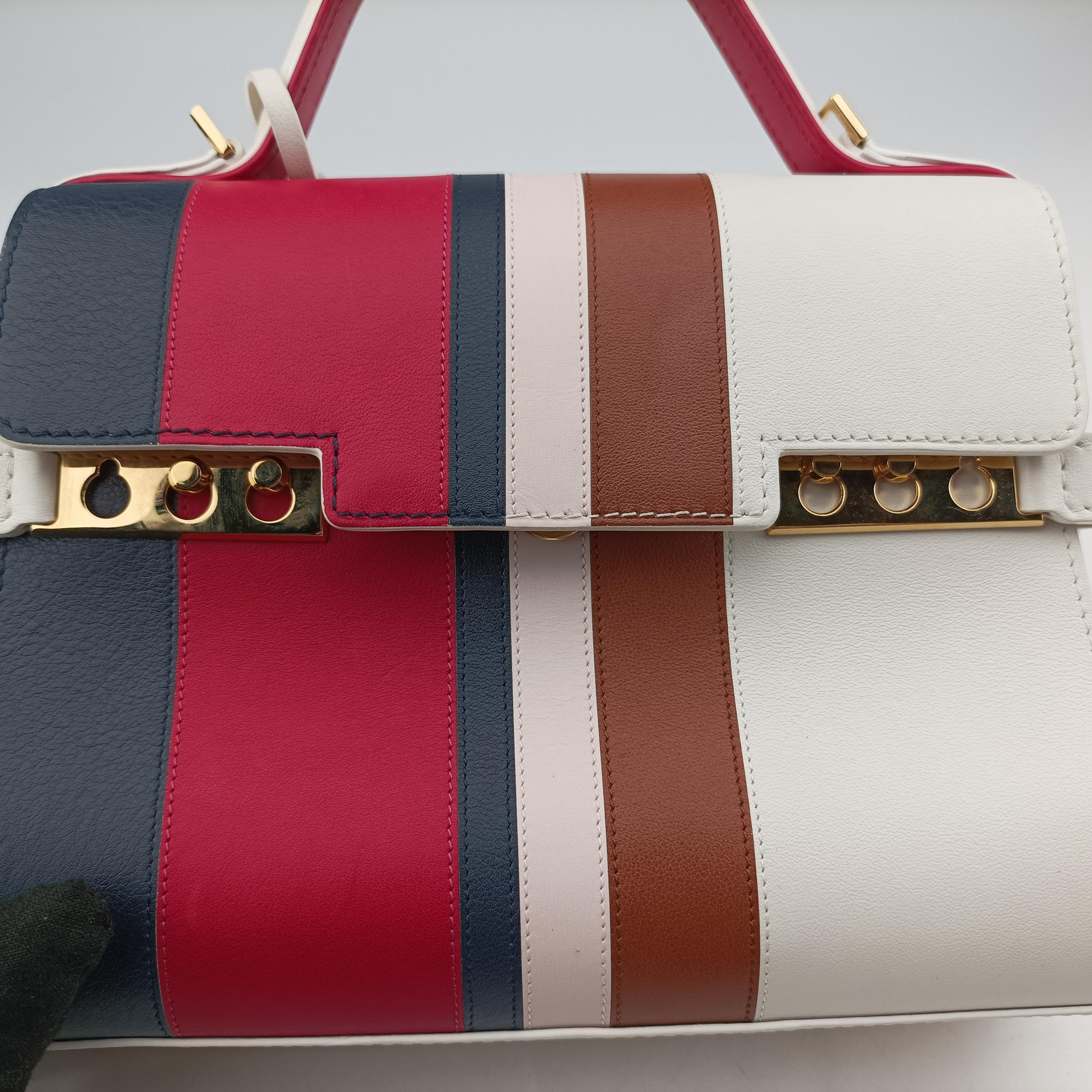 Pre-owned Delvaux Tempete White xNavy x Red x Brown leather  handbag | stylenewstar