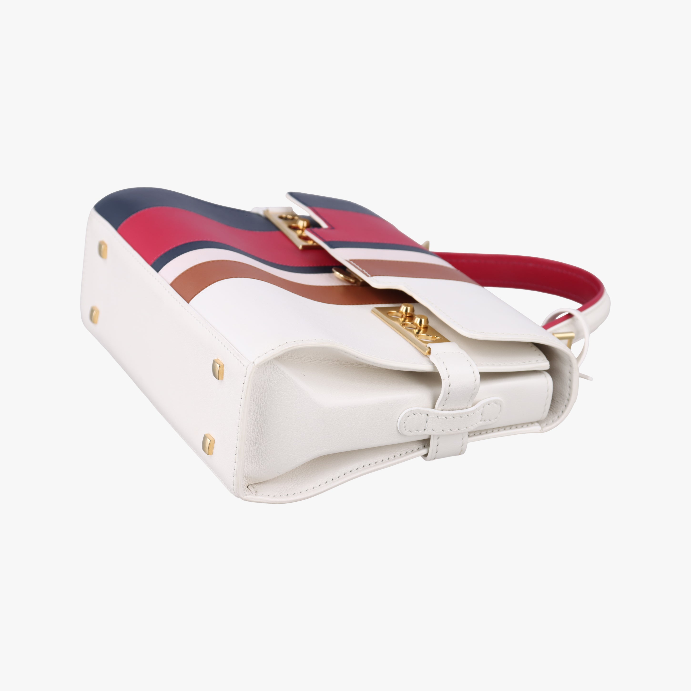 Pre-owned Delvaux Tempete White xNavy x Red x Brown leather  handbag | stylenewstar