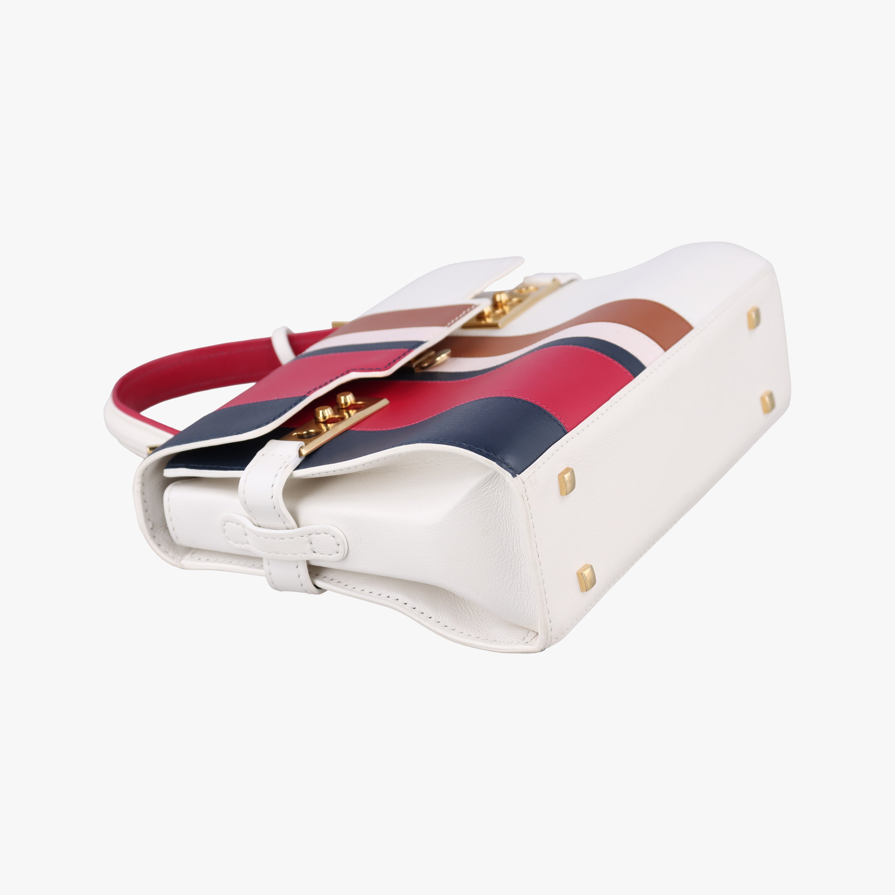 Pre-owned Delvaux Tempete White xNavy x Red x Brown leather  handbag | stylenewstar