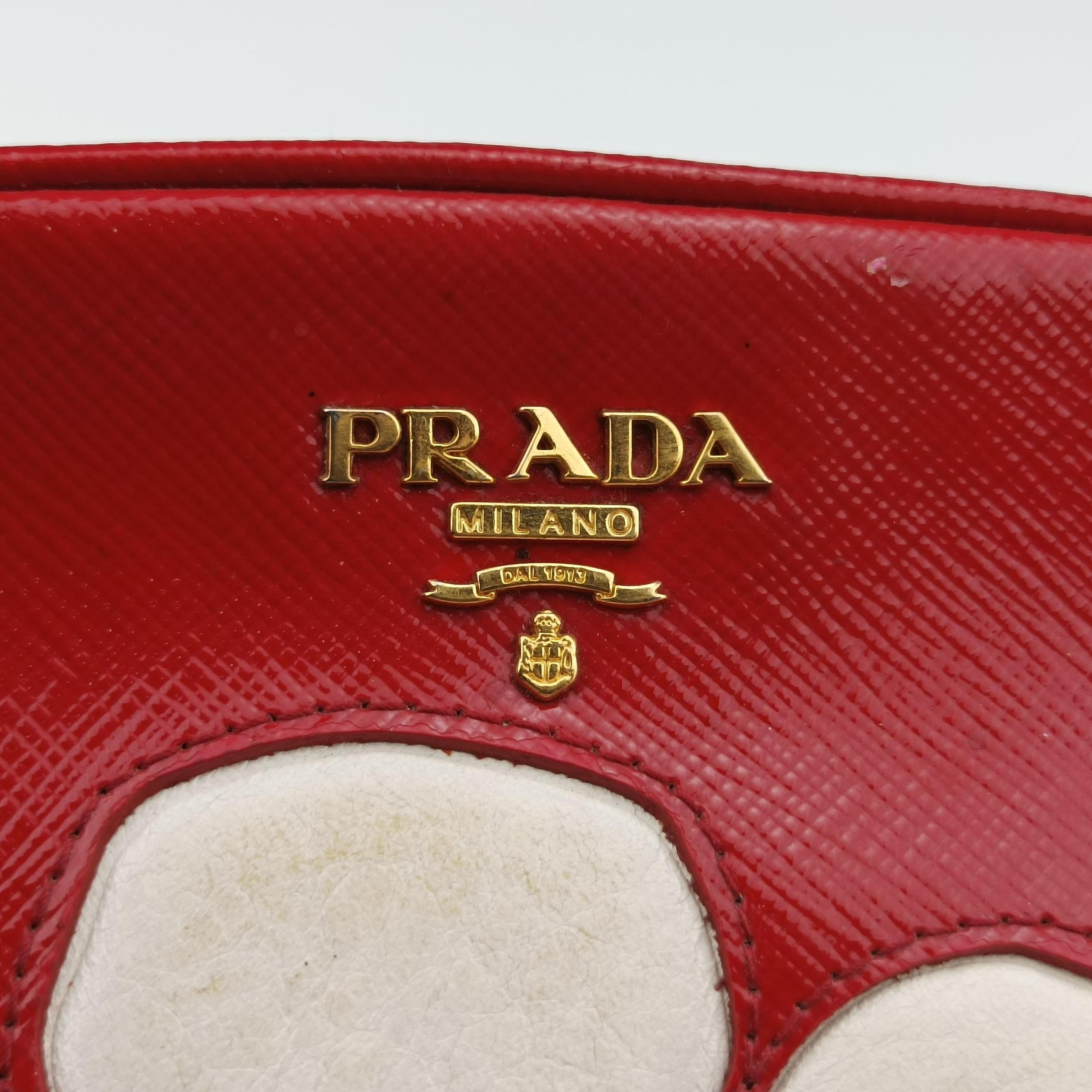 Secondhand Prada Flowers Vernice Red×White Patent BP610M shoulderbag | stylenewstar