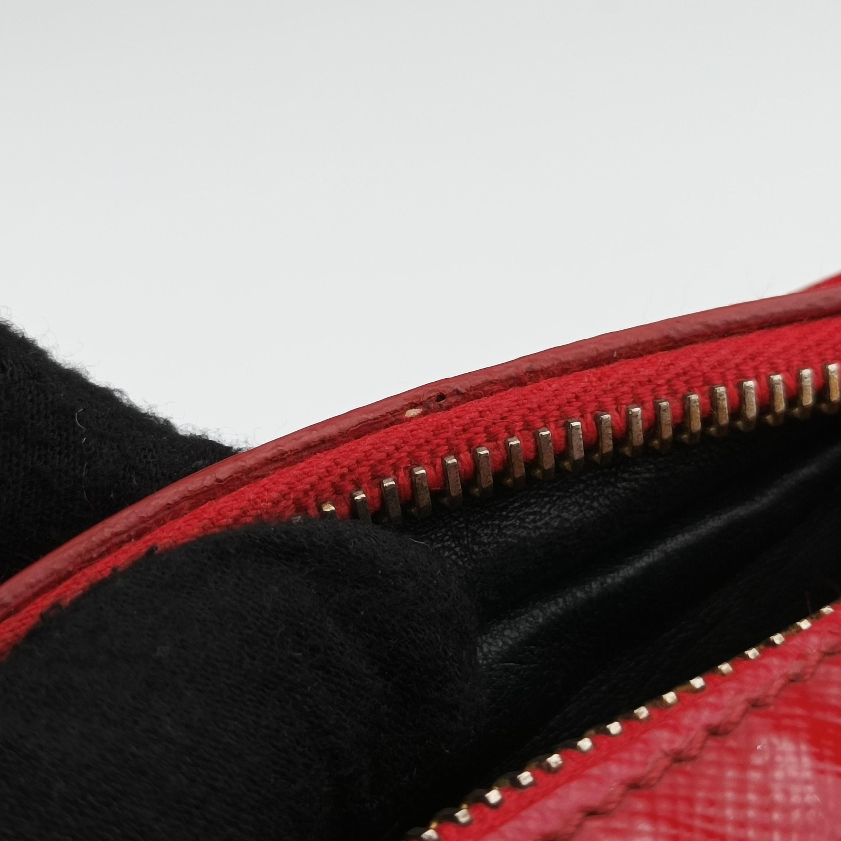 Secondhand Prada Flowers Vernice Red×White Patent BP610M shoulderbag | stylenewstar