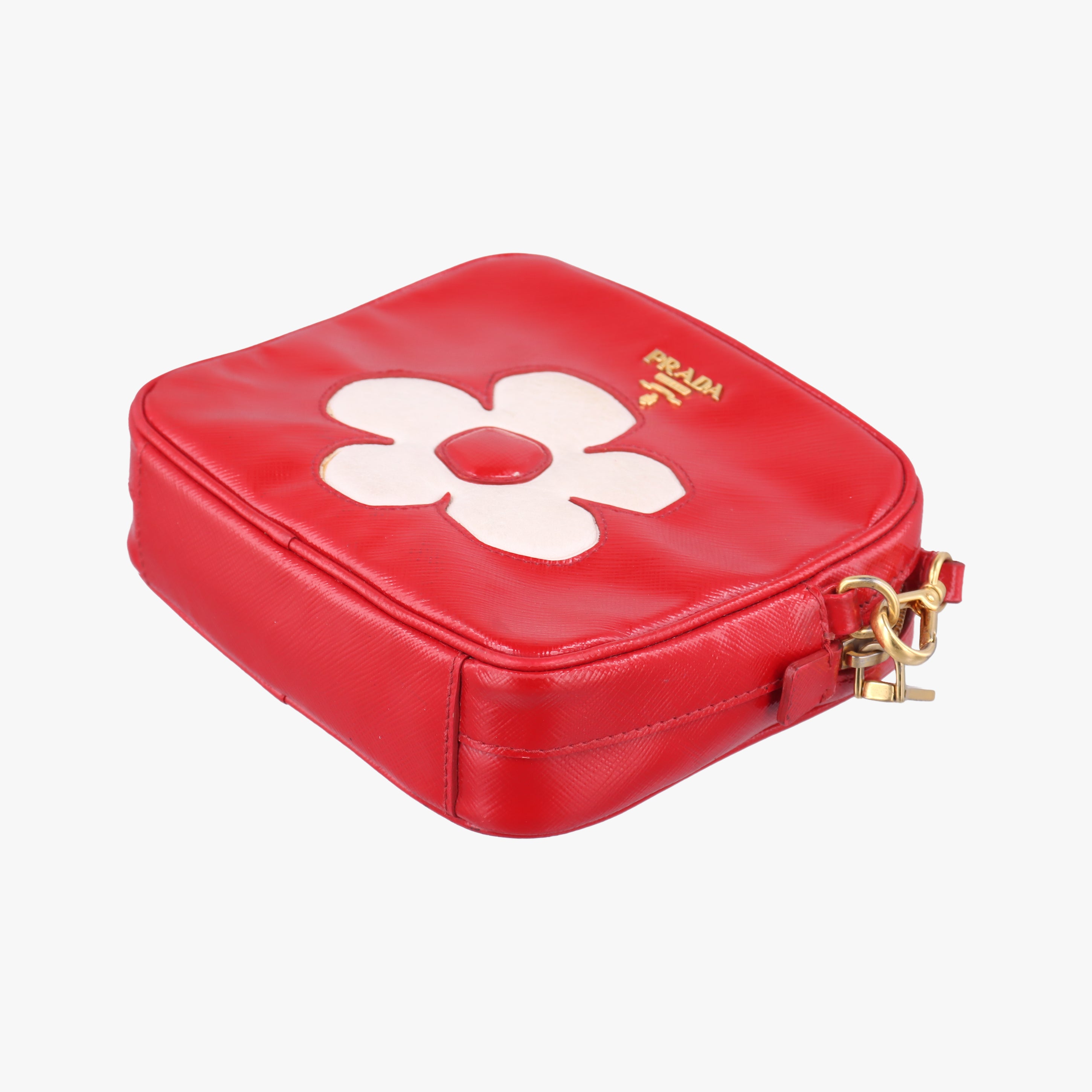 Secondhand Prada Flowers Vernice Red×White Patent BP610M shoulderbag | stylenewstar