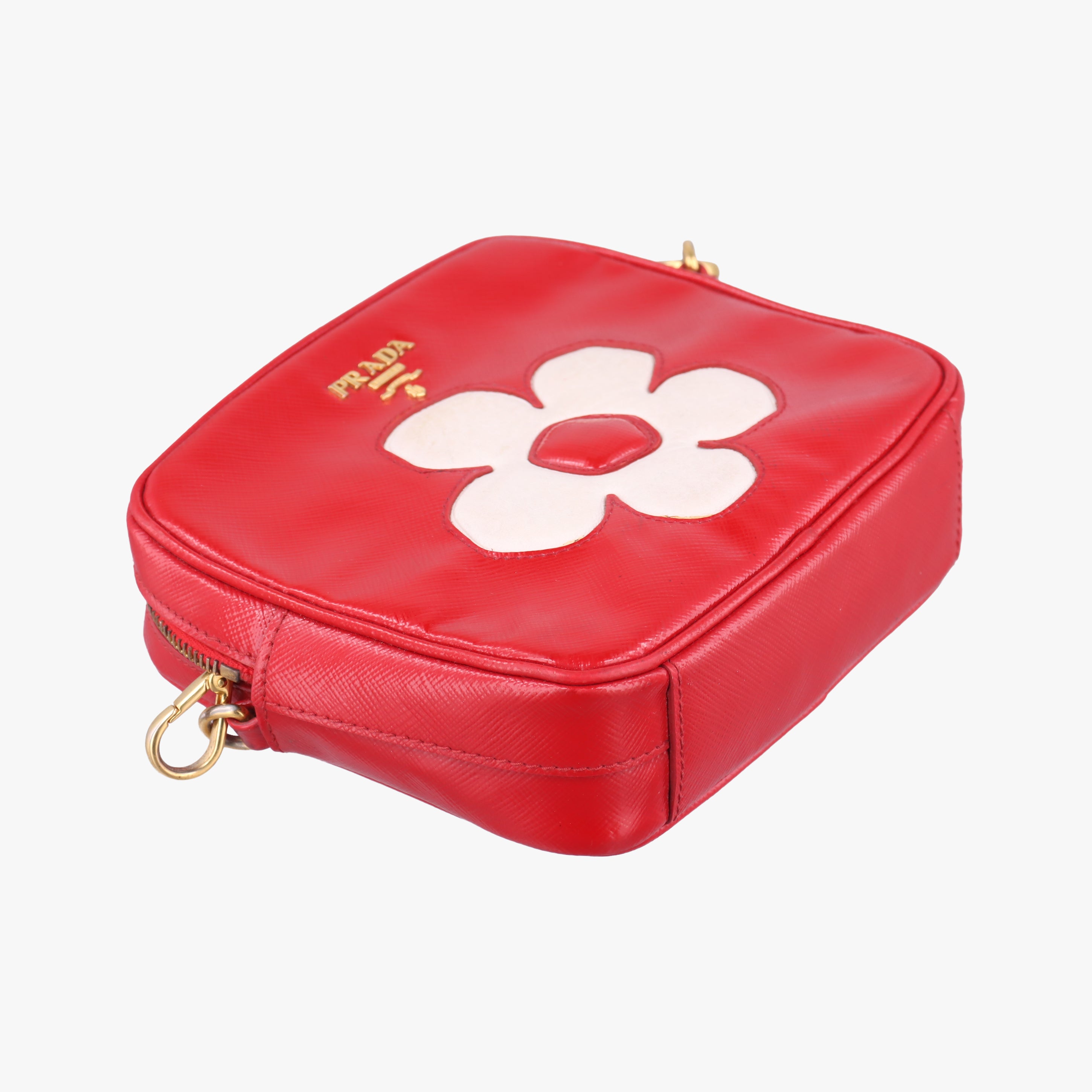 Secondhand Prada Flowers Vernice Red×White Patent BP610M shoulderbag | stylenewstar