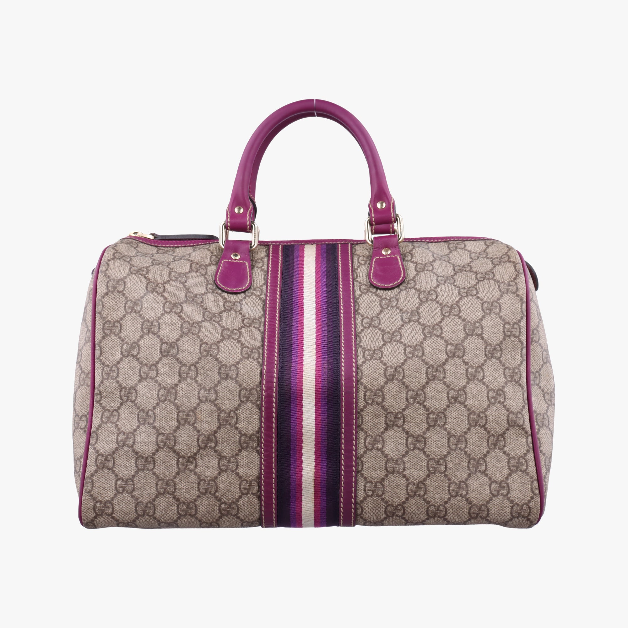 Pre-owned Gucci Web Joy GG Supreme beige×purple PVC coated canvas 189895 handbag | stylenewstar