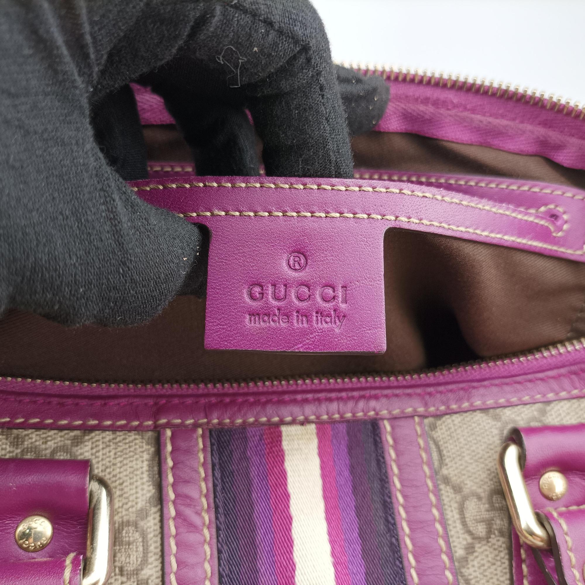 Pre-owned Gucci Web Joy GG Supreme beige×purple PVC coated canvas 189895 handbag | stylenewstar