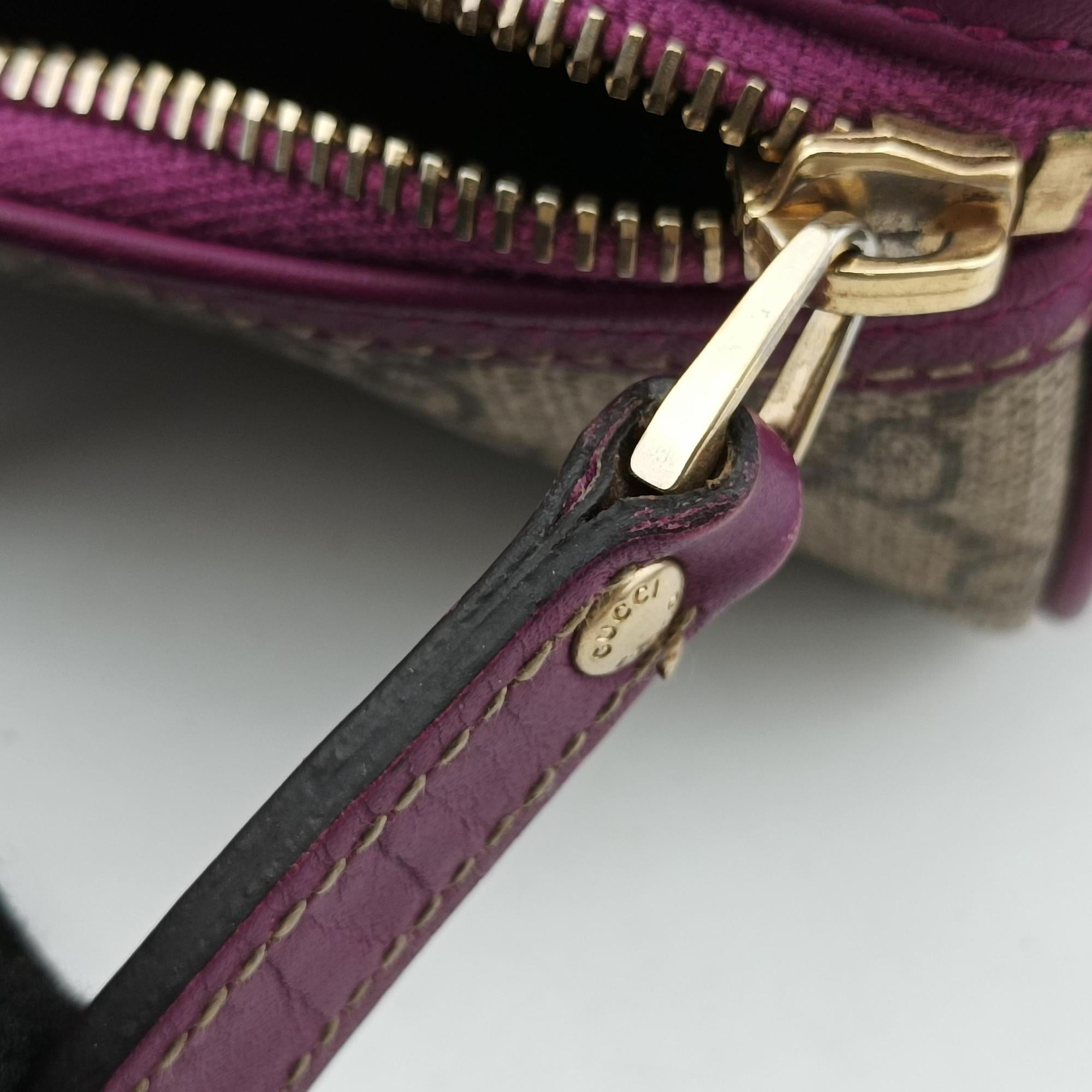 Pre-owned Gucci Web Joy GG Supreme beige×purple PVC coated canvas 189895 handbag | stylenewstar