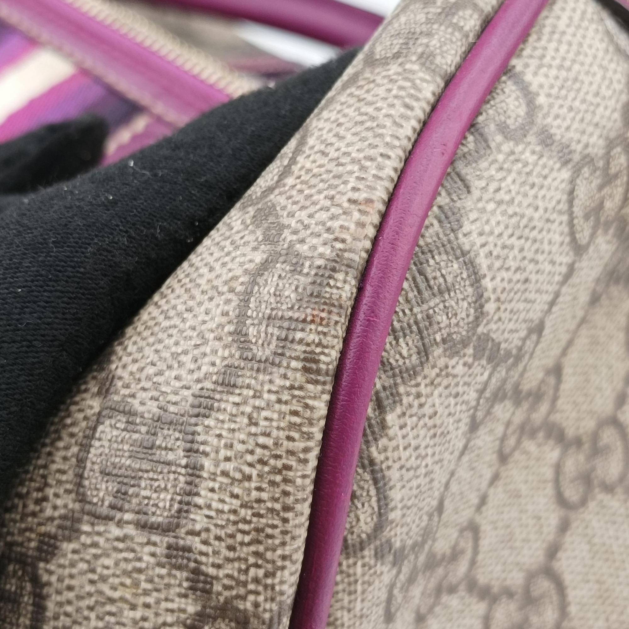 Pre-owned Gucci Web Joy GG Supreme beige×purple PVC coated canvas 189895 handbag | stylenewstar