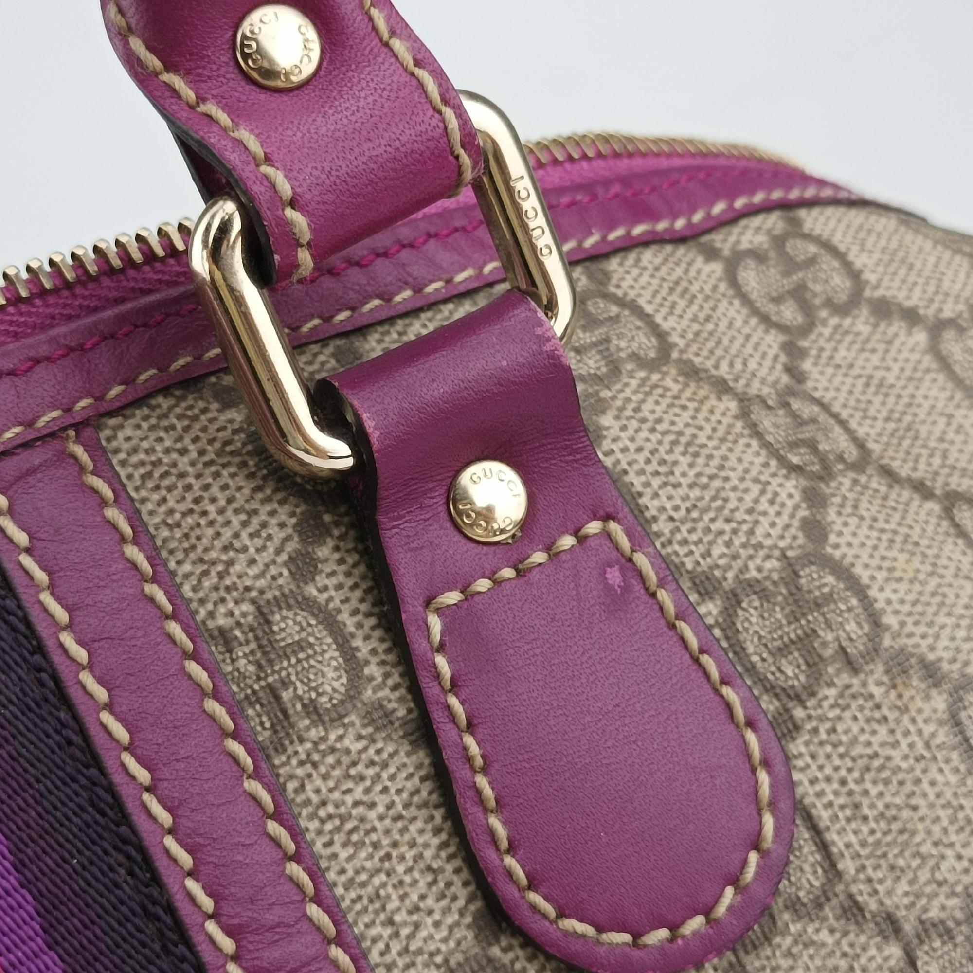 Pre-owned Gucci Web Joy GG Supreme beige×purple PVC coated canvas 189895 handbag | stylenewstar