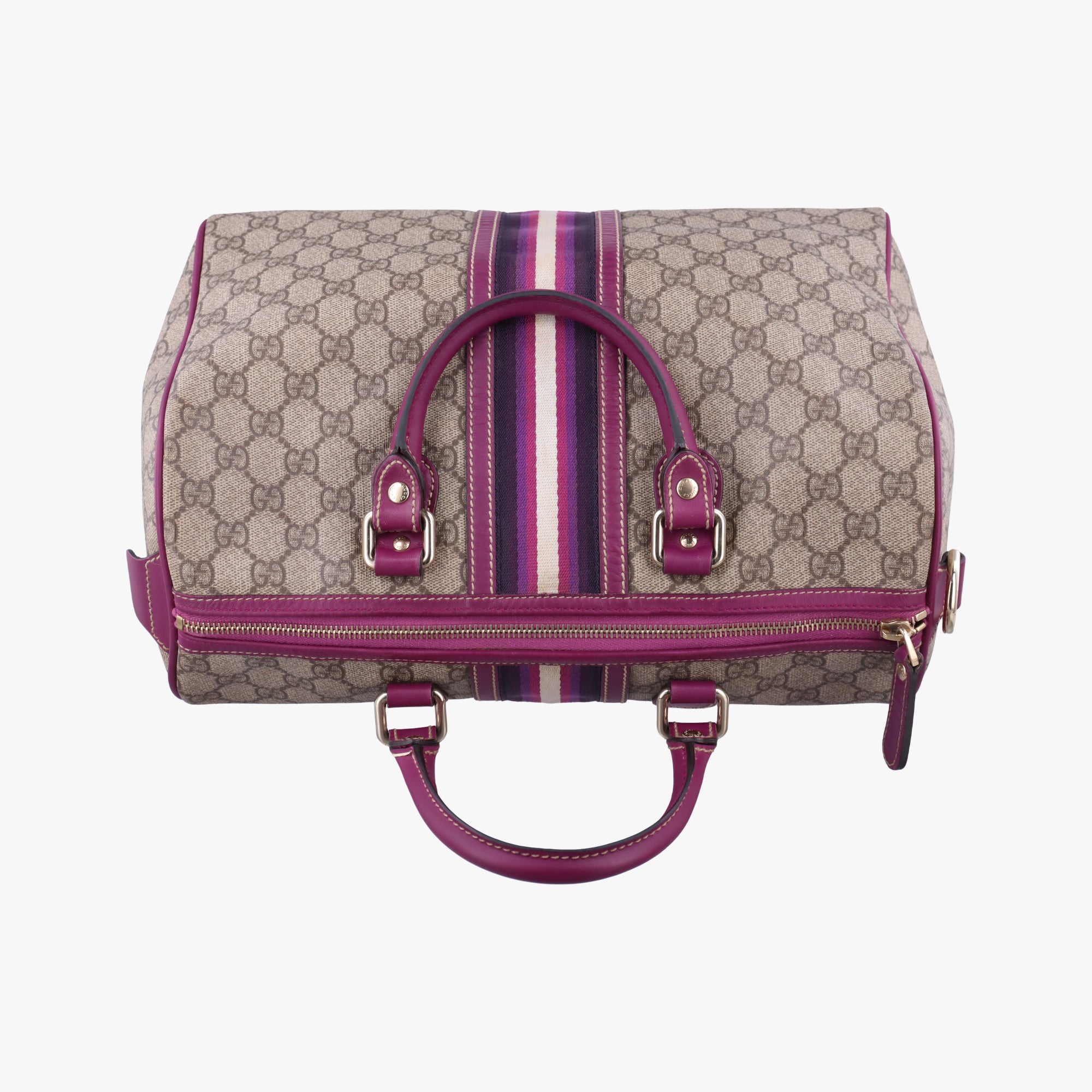 Pre-owned Gucci Web Joy GG Supreme beige×purple PVC coated canvas 189895 handbag | stylenewstar