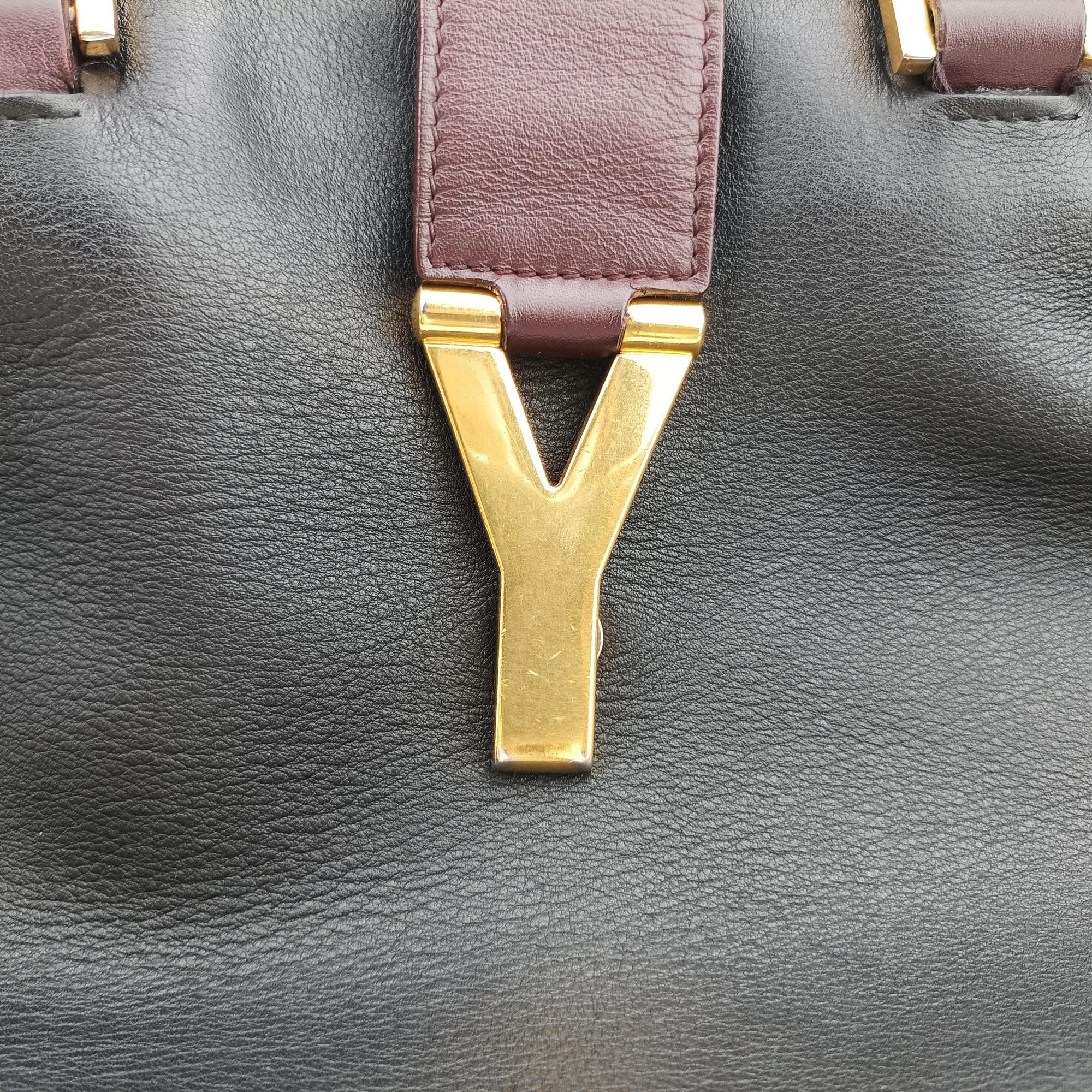 Vintage Yves Saint Laurent Y Ligne Petit Cabas Black×burgundy Leather 311208 handbag | stylenewstar