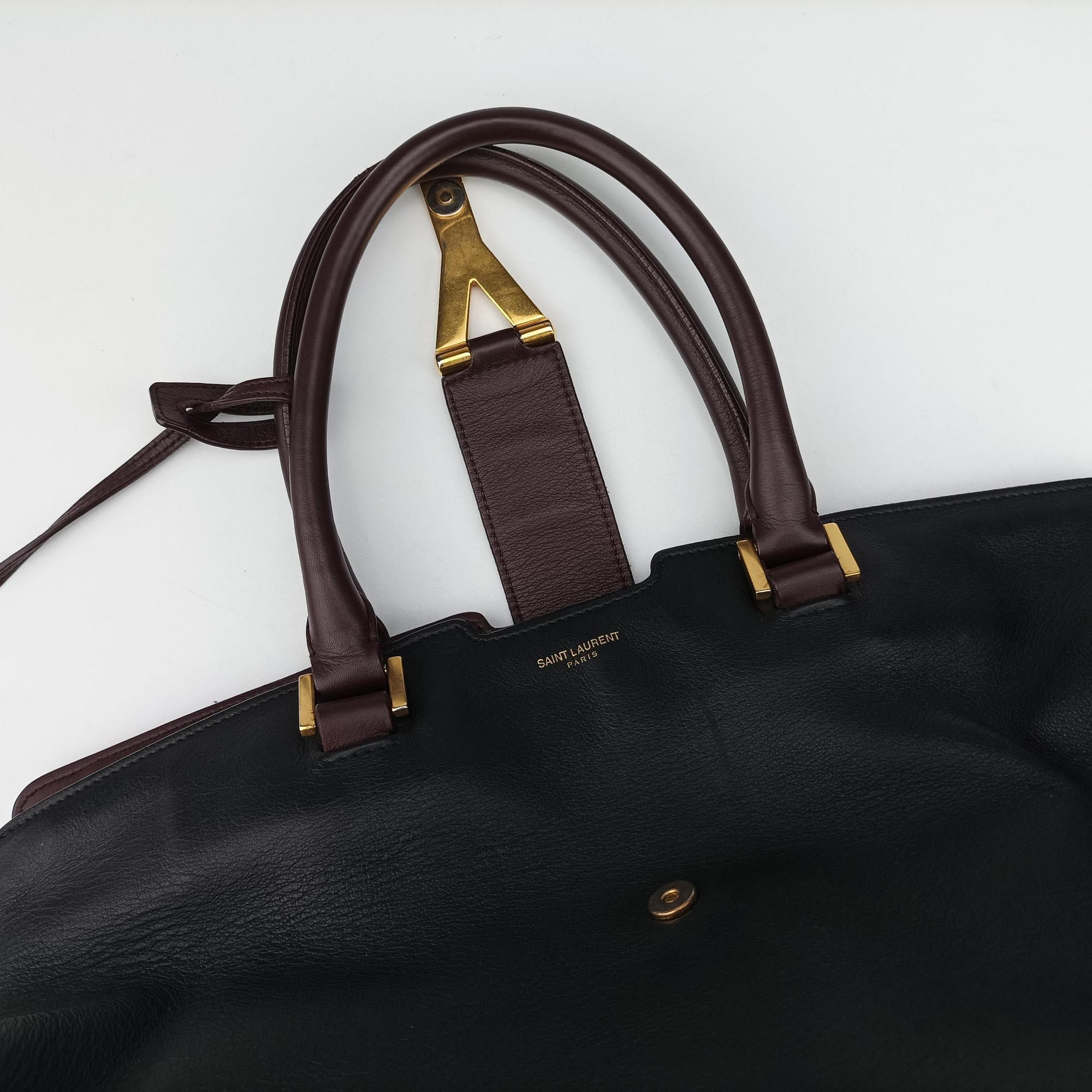 Vintage Yves Saint Laurent Y Ligne Petit Cabas Black×burgundy Leather 311208 handbag | stylenewstar