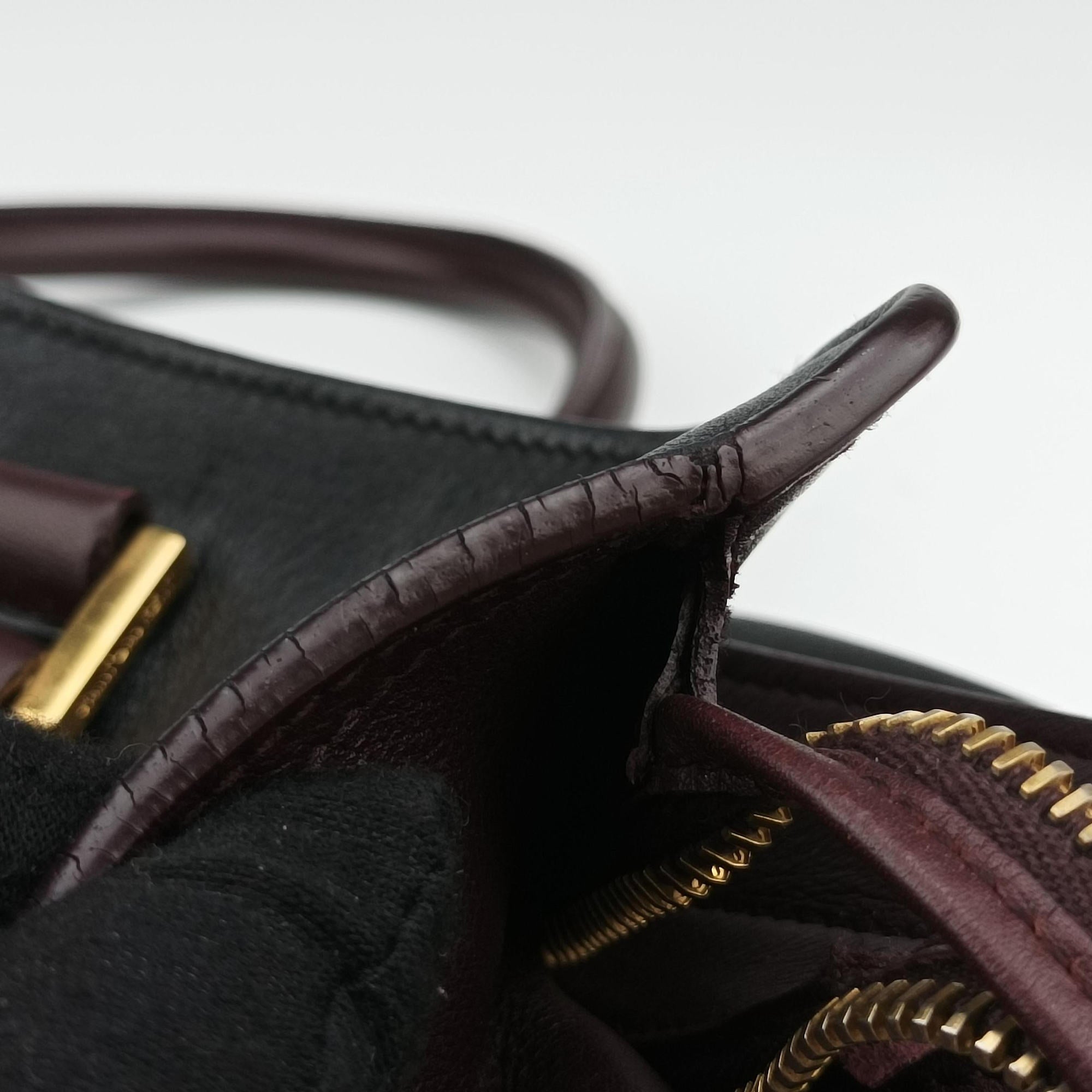 Vintage Yves Saint Laurent Y Ligne Petit Cabas Black×burgundy Leather 311208 handbag | stylenewstar