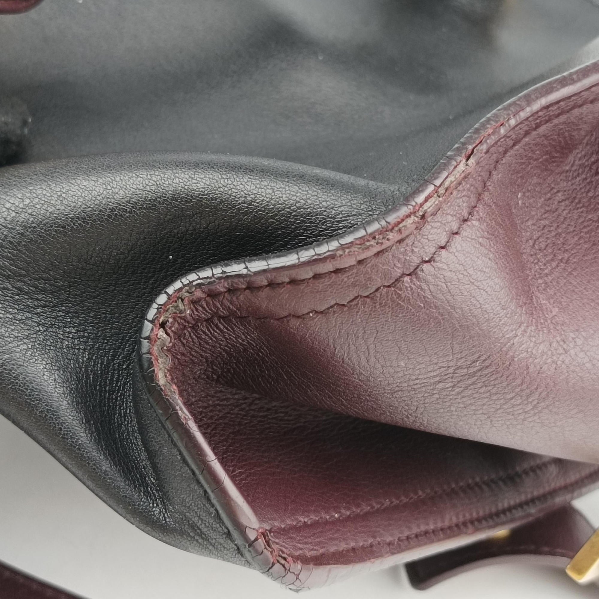 Vintage Yves Saint Laurent Y Ligne Petit Cabas Black×burgundy Leather 311208 handbag | stylenewstar