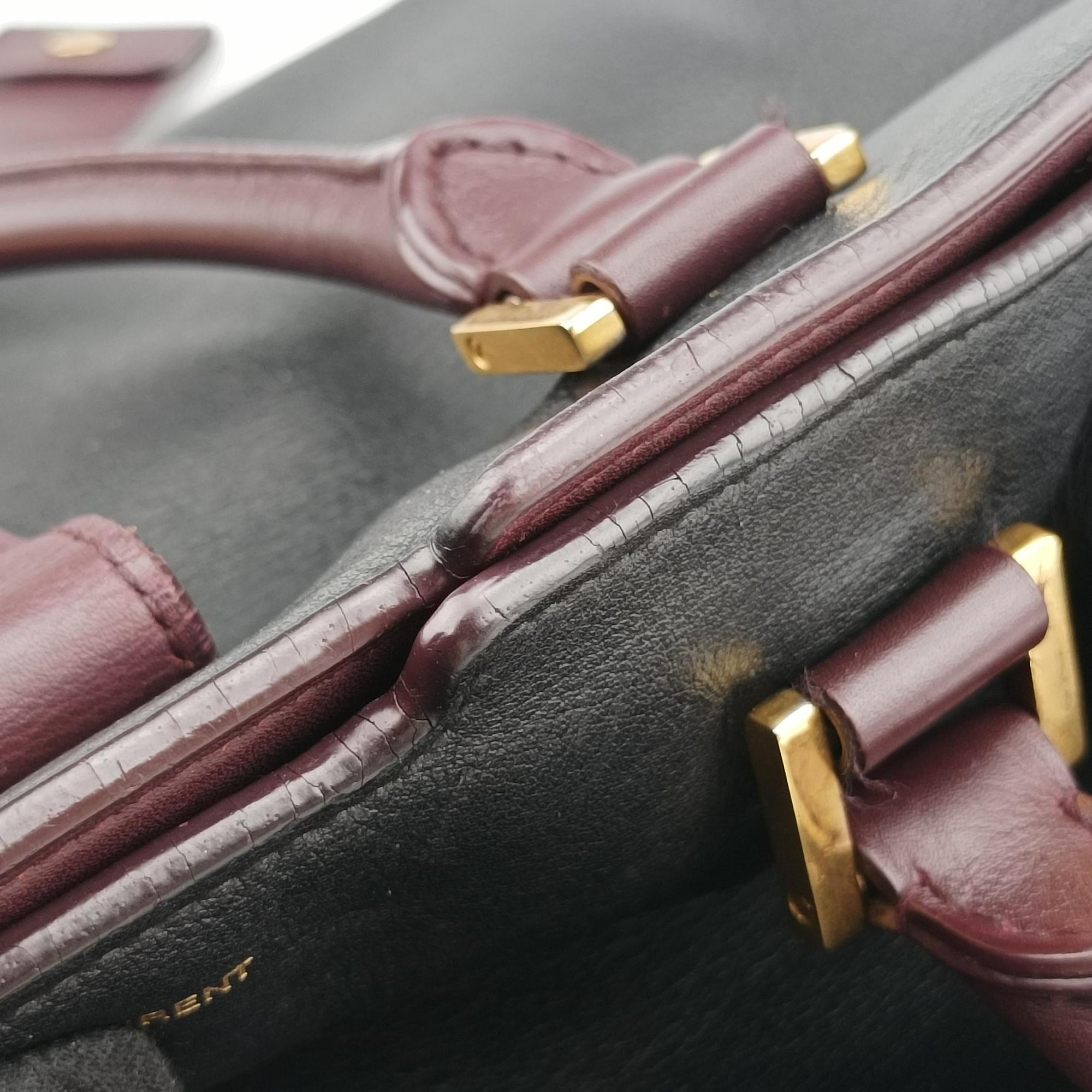 Vintage Yves Saint Laurent Y Ligne Petit Cabas Black×burgundy Leather 311208 handbag | stylenewstar