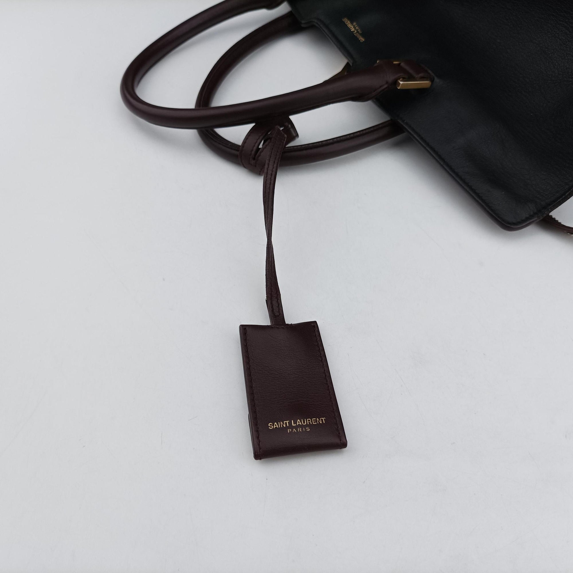 Vintage Yves Saint Laurent Y Ligne Petit Cabas Black×burgundy Leather 311208 handbag | stylenewstar