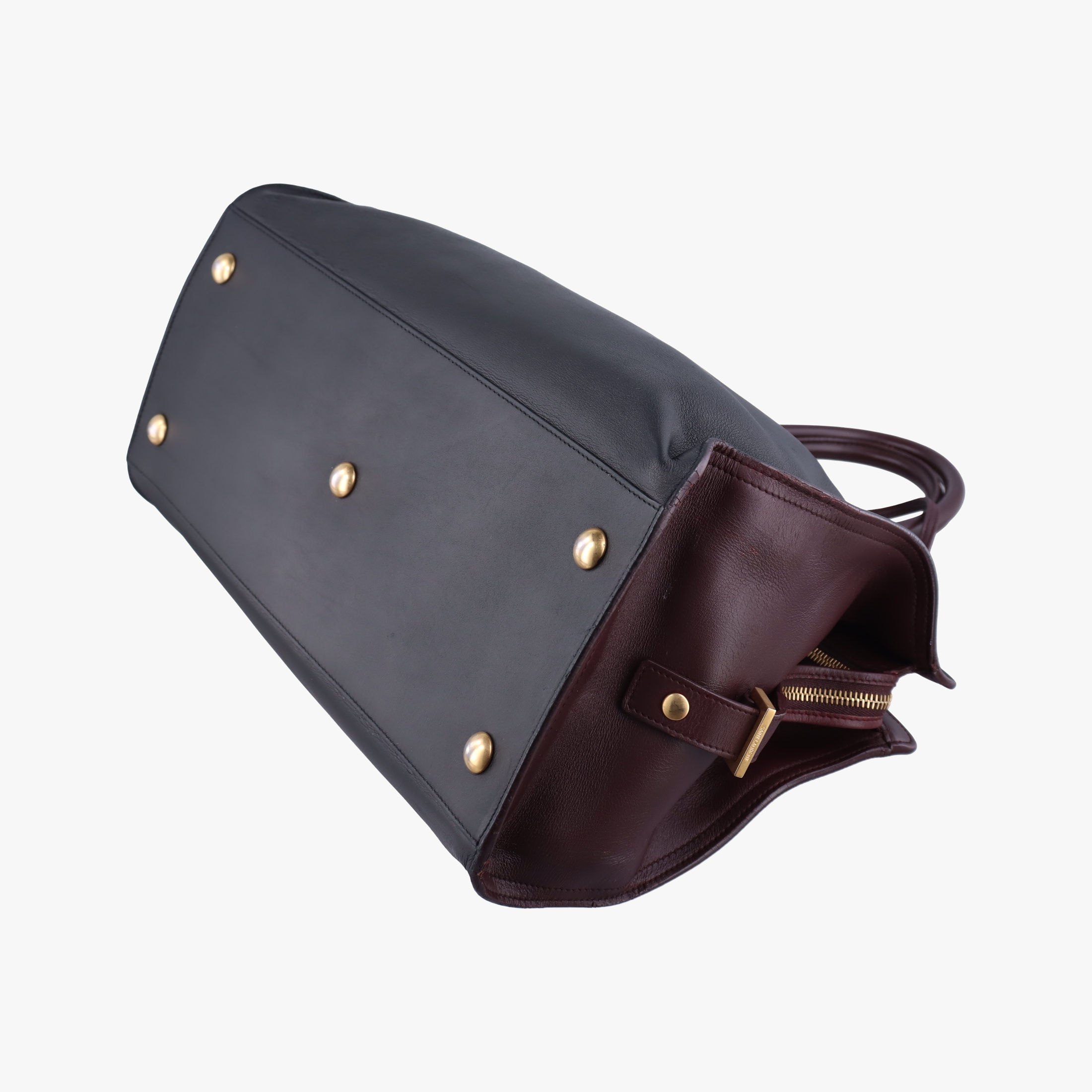 Vintage Yves Saint Laurent Y Ligne Petit Cabas Black×burgundy Leather 311208 handbag | stylenewstar