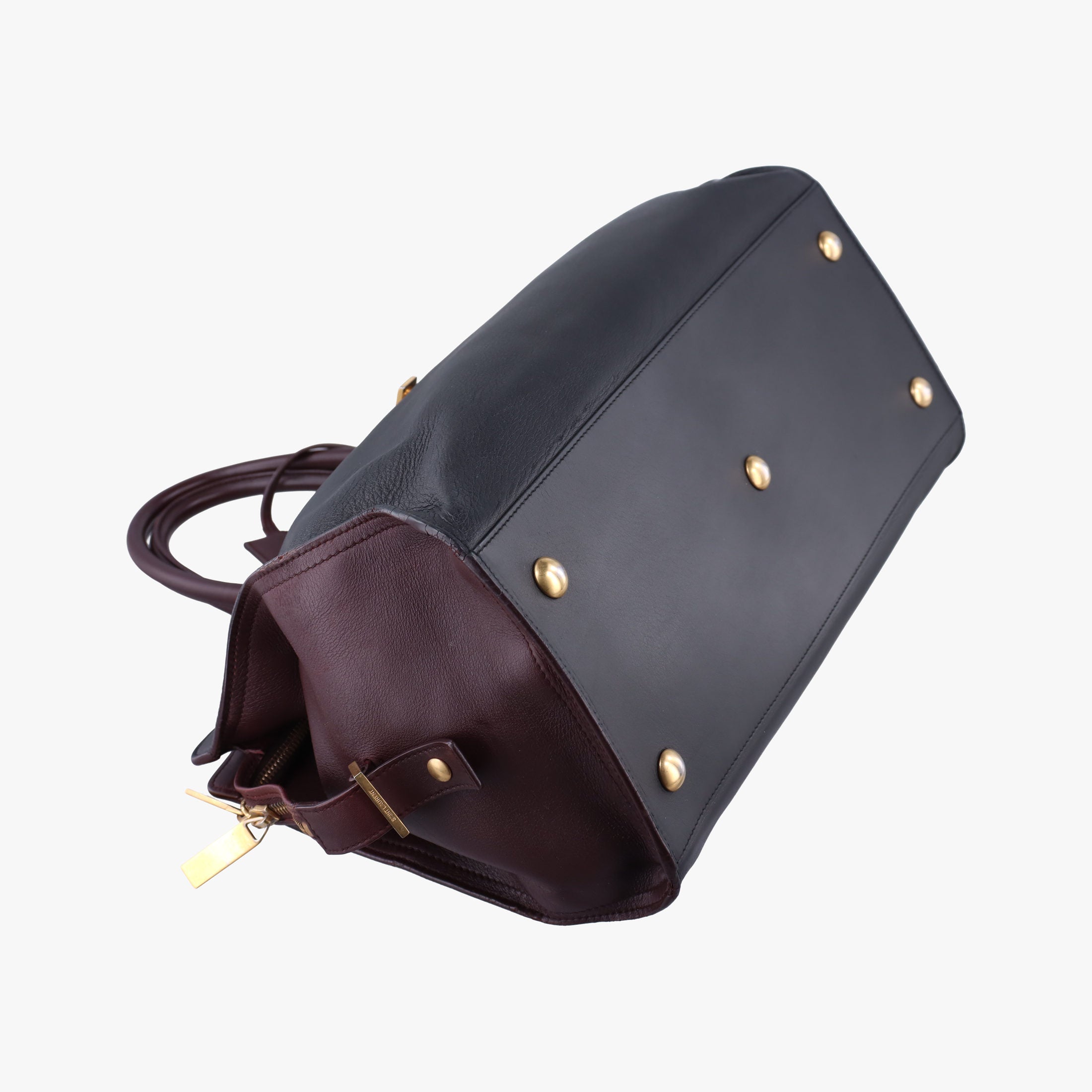 Vintage Yves Saint Laurent Y Ligne Petit Cabas Black×burgundy Leather 311208 handbag | stylenewstar