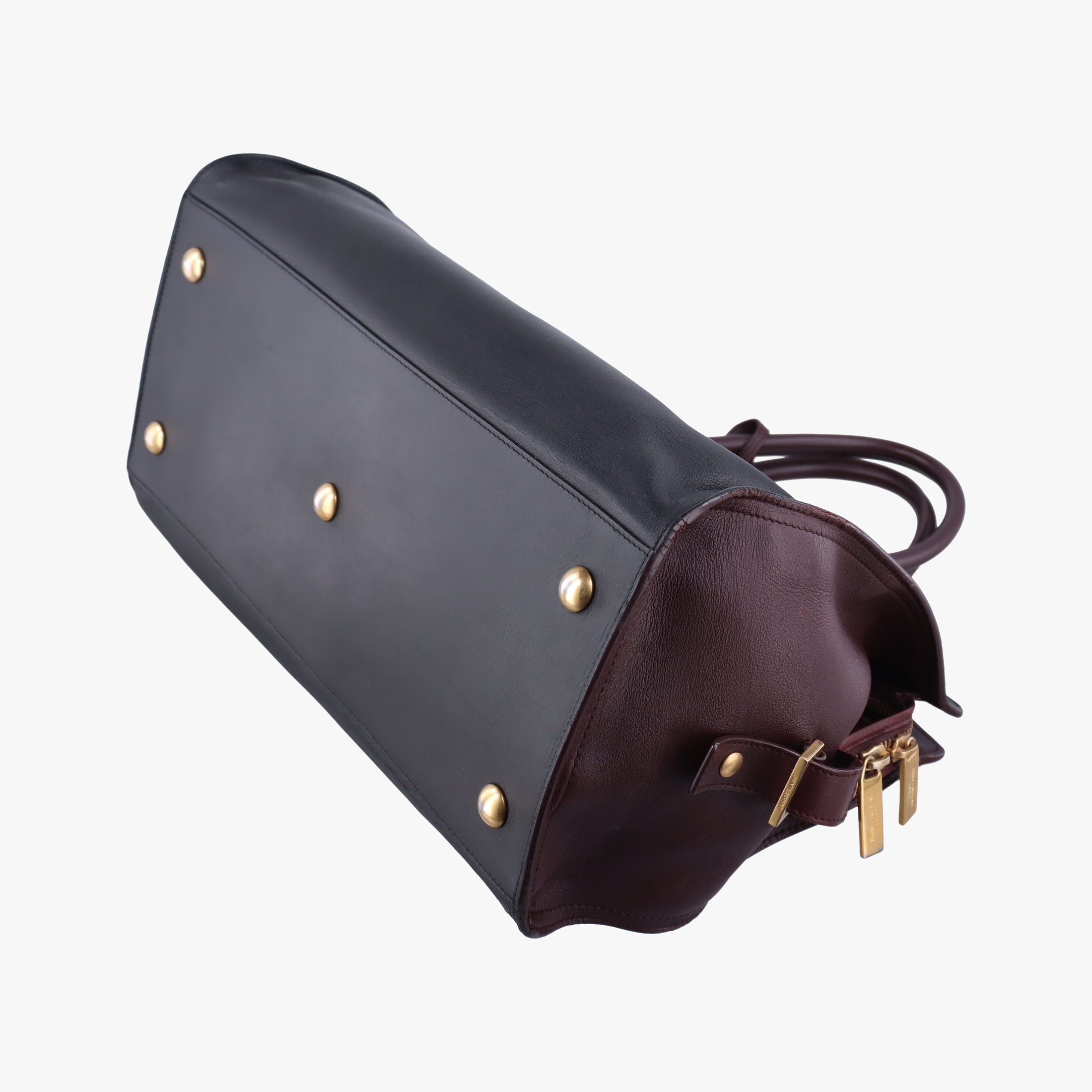 Vintage Yves Saint Laurent Y Ligne Petit Cabas Black×burgundy Leather 311208 handbag | stylenewstar